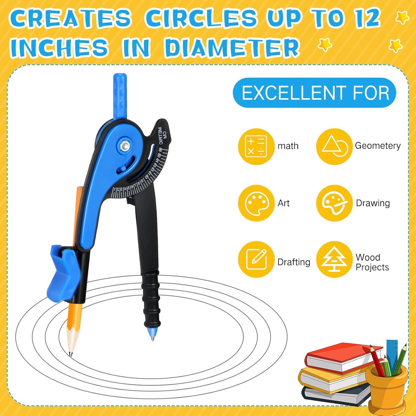 Zonon Student Math Geometry Compass Bulk 6 Inch Plastic Drawing Compass with Pencils Bright Color Precision Tool Back to School Supplies(12 Pcs)