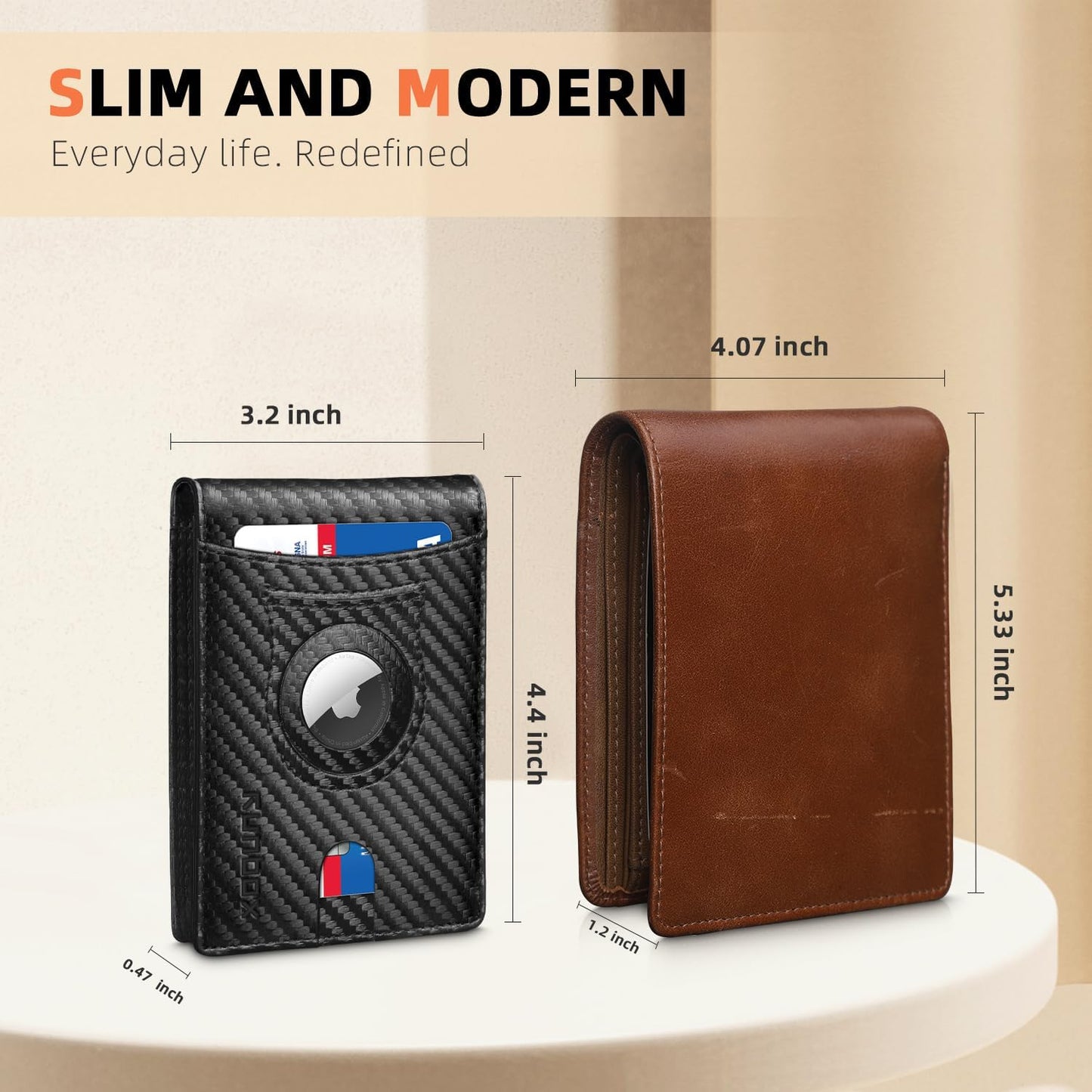 RUNBOX AirTag-Wallet-Mens-Slim-RFID Blocking Wallets Leather with Bill Compartment Air Tag Bifold Card Holder Wallet Gifts for Men Dad