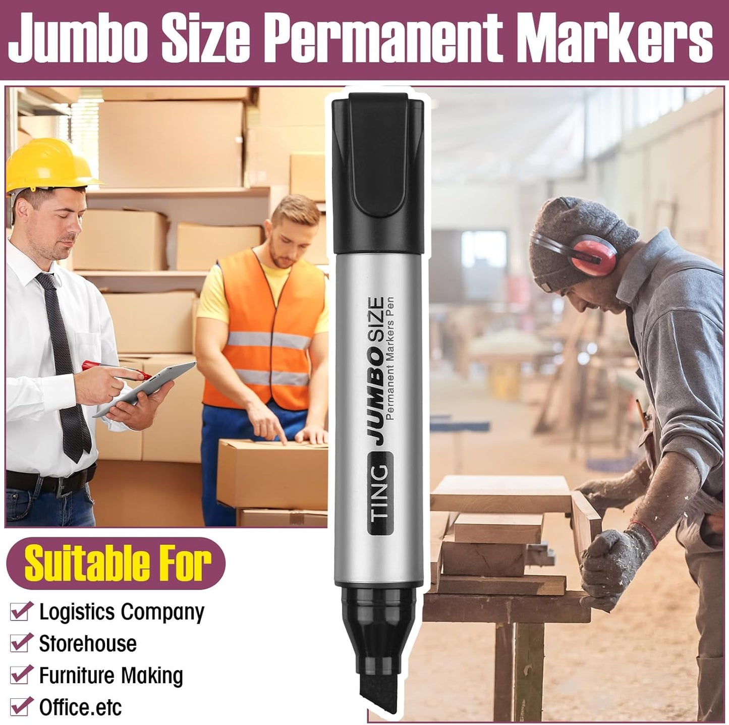 Fuutreo 10 Pack Jumbo Permanent Markers Bulk Large Chisel Tip Permanent Markers Quick Drying Waterproof Big Huge Poster Pens for Office, Logistics Company and More(Multicolor)