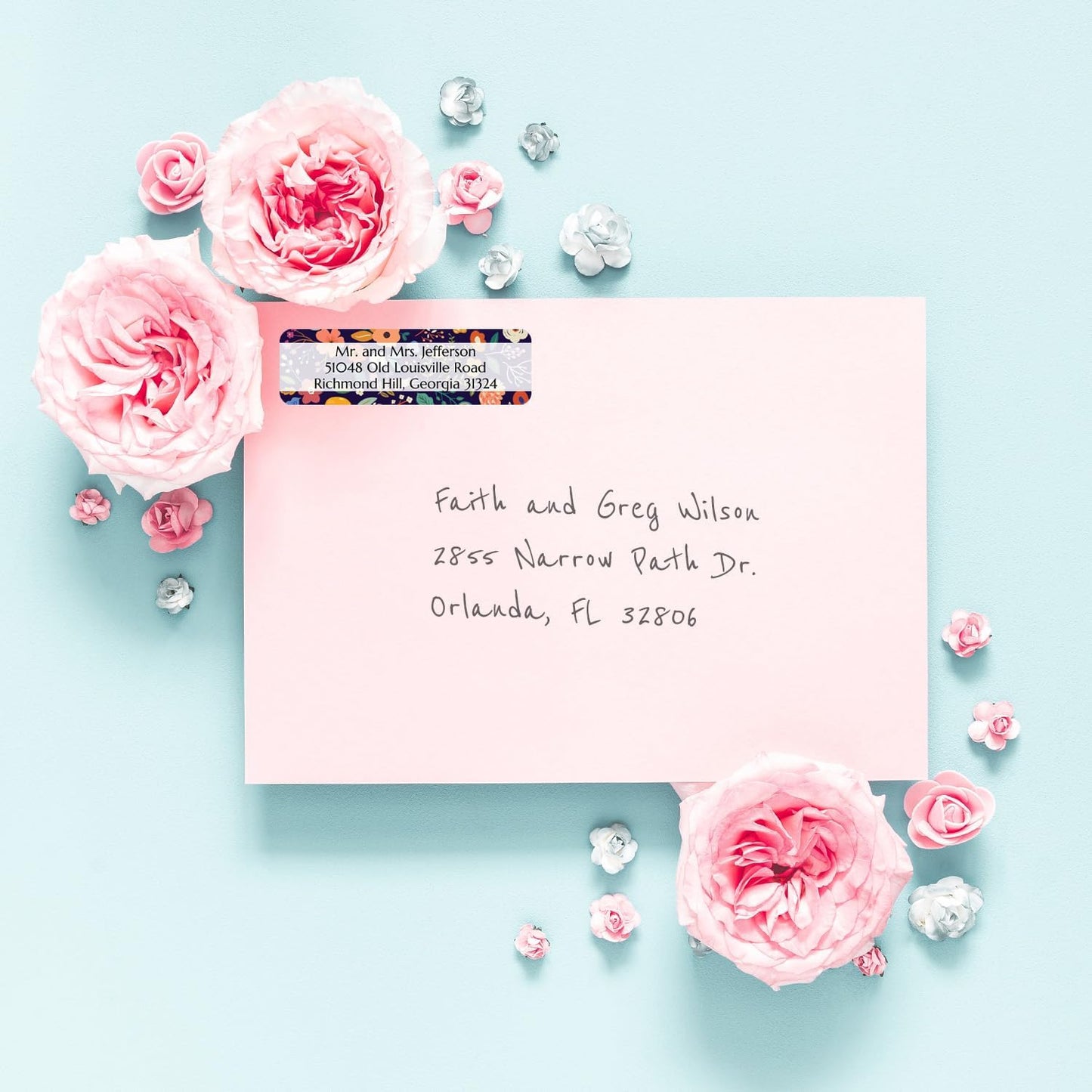 Multicolored Floral Print Rolled Address Labels / 250 Personalized Return Address Labels/Designer Address Stickers in Elegant Plastic Dispenser