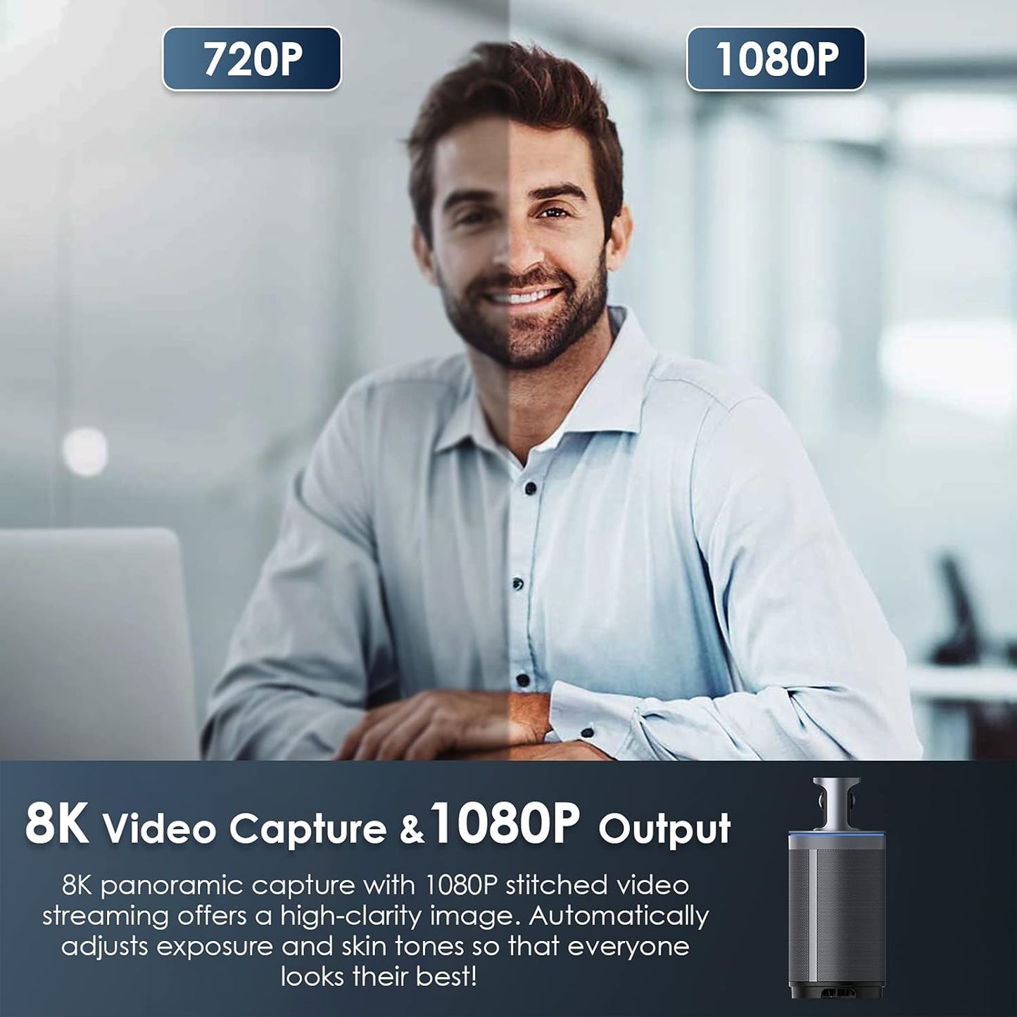 NexiGo Meeting 360 (Gen 2), 8K Captured AI-Powered Framing & Speaker Tracking, Plug & Play, 1080p HD 360-Degree Smart Video Conference Camera, 8 Noise-Cancelling Microphones