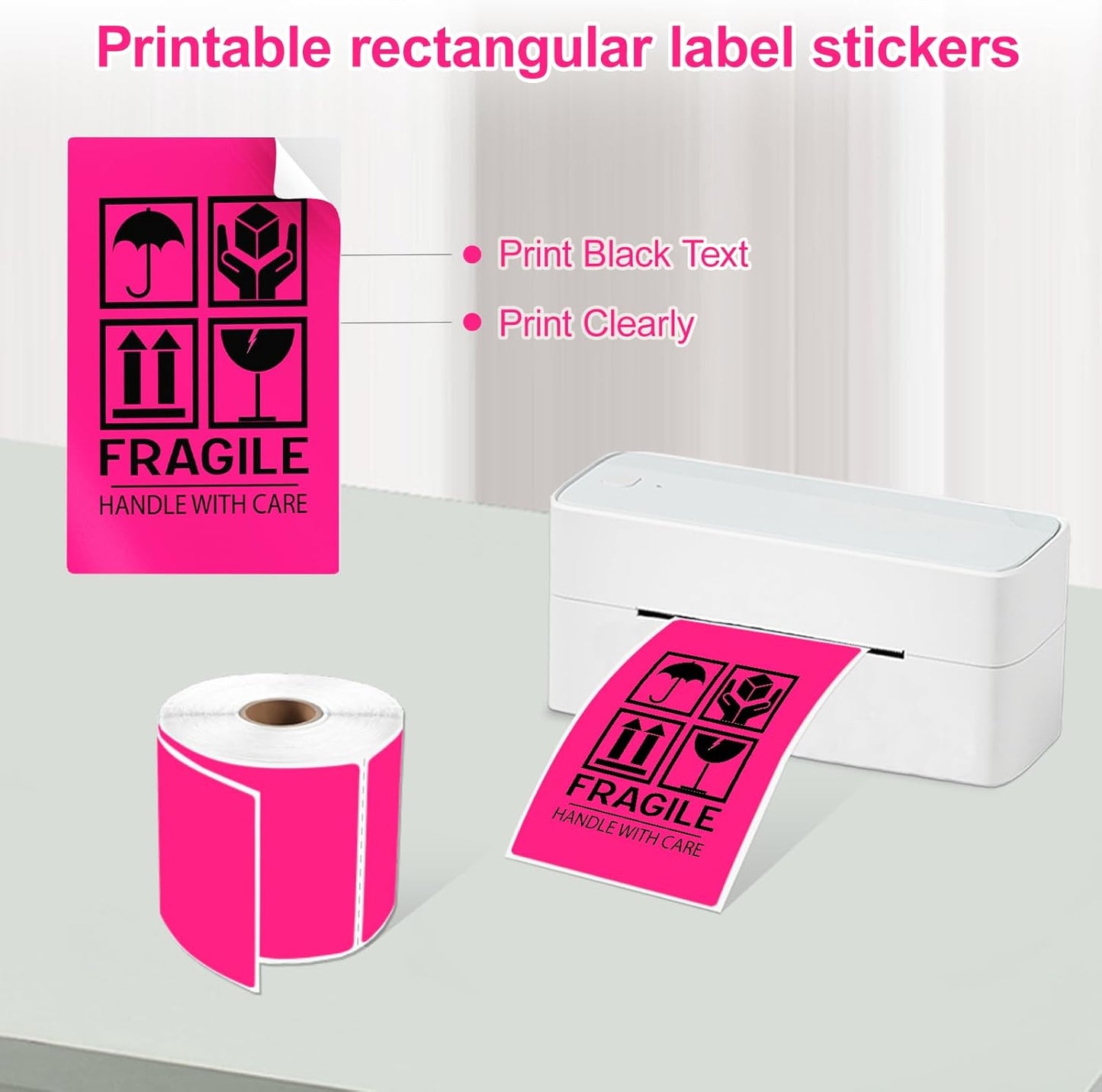 3 X 5 Inch Printable Waterproof Rectangle Color Coding Labels, 300 Per Roll Adhesive Color Coding Stickers for Bar-Codes, Address, Small Business Labeling, Fluorescent Pink
