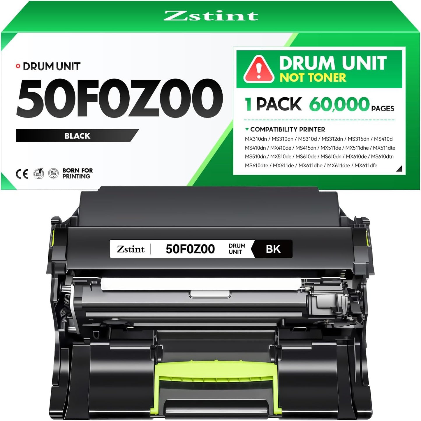 50F0Z00 Imaging Unit (Not Toner)High Yield 1-Pack Replacement for Lexmark 50F0Z00 Drum Unit Compatible for Lexmark MX310 MS310 MS312 MS315 MX511 MS510 MX510 MS410 MX410 MS415 MS610 MX611 Laser Printer