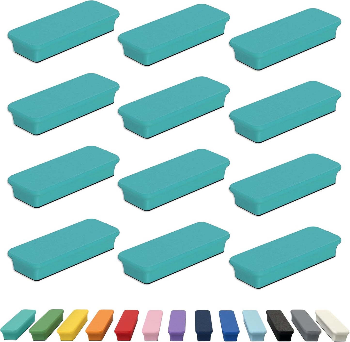 Glassboard Studio Mega Magnets - Neodymium - Heavy Duty, Colorful, Ergonomic, Ideal for Crafting, Quilting, and as Magnetic Knife Holders (12, Seaside Teal Bar)