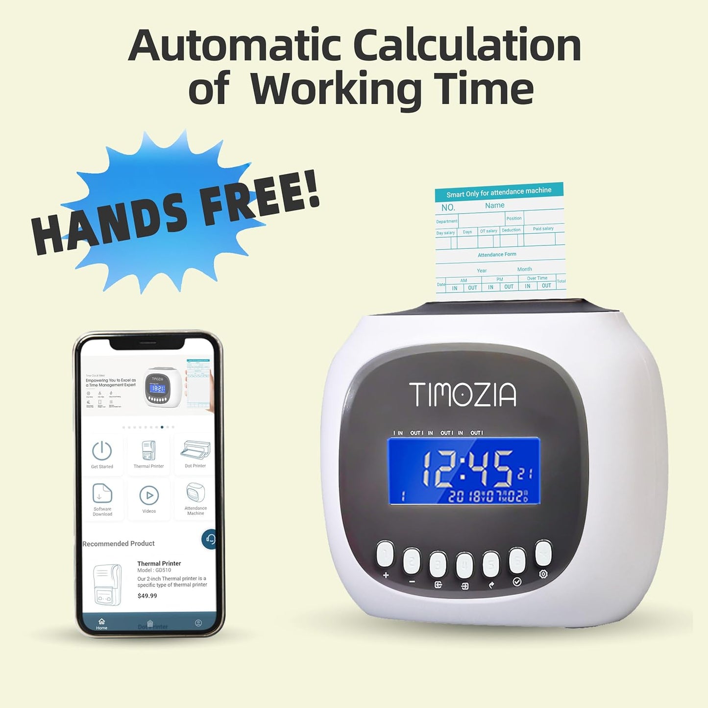 Time Clocks for Employees Small Business, Auto-Align Time Clock, 6 Punches per Day Time Machine, Clock in Machine for Employees with Time Cards, 2 Ink Ribbons and 4 Racks (White-App)
