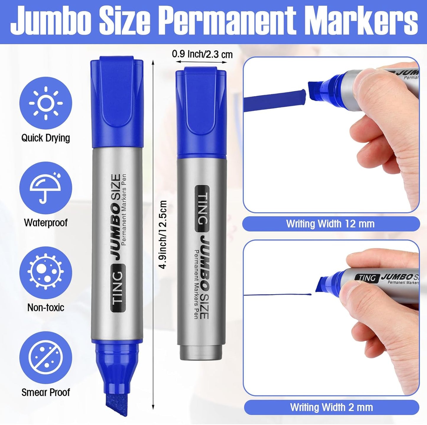 Fuutreo 10 Pack Jumbo Permanent Markers Bulk Large Chisel Tip Permanent Markers Quick Drying Waterproof Big Huge Poster Pens for Office, Logistics Company and More(Blue)