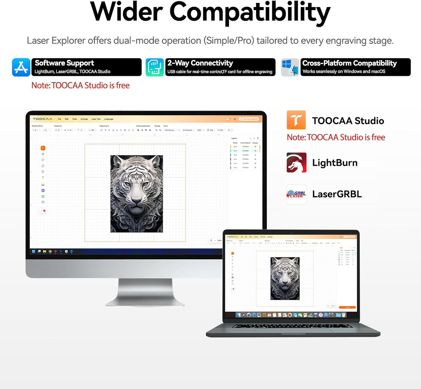 TOOCAA 20W Laser Engraver with Air Assist, No-Charge Software, Laser Cutter and Engraver Machine with Enclosure,Status Atmosphere Light for Tumblers Wood Metal Acrylic