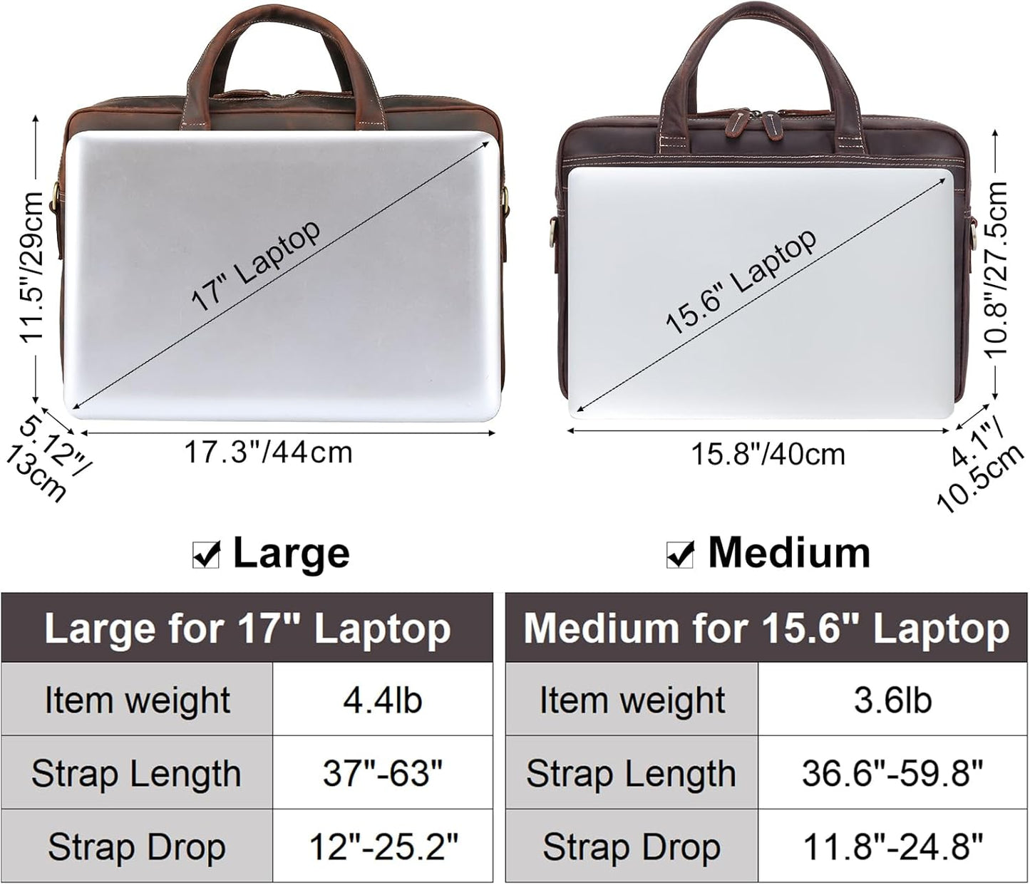 Masa Kawa Leather Briefcase for Men 15.6", 17" Laptop Computer Case Business Travel Work Messenger Cross Body Shoulder Bag