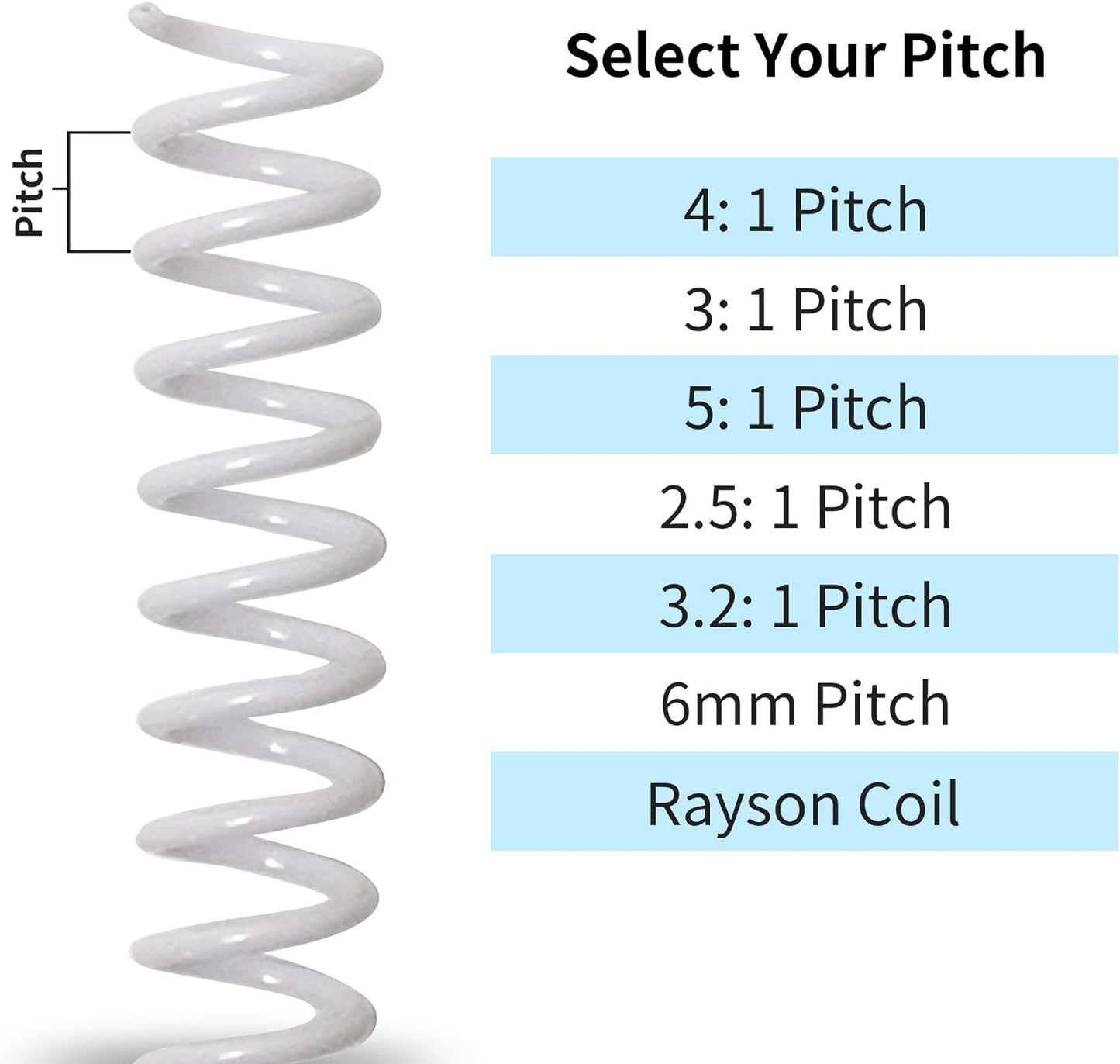 Rayson 7/8" Plastic Spiral Binding Coil, 190 Sheets Capacity, 4:1 Pitch 22.2mm White Coil Binding Spines for Business and Educational Purposes, 50 Pack