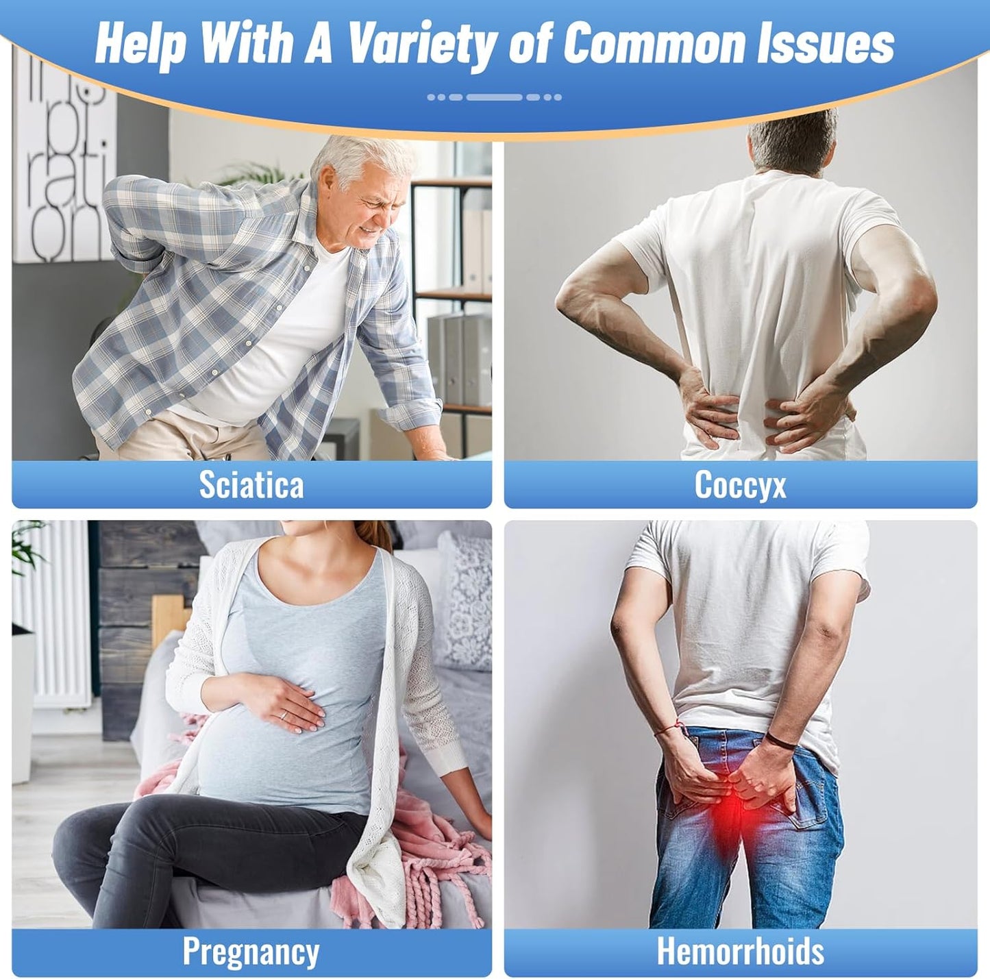 CloudBliss Donut Pillow Seat Cushion Chair Pad for Tailbone Pain Relief and Hemorrhoids, Memory Foam Seat Chair Cushion for Men and Women for Home & Office, (Light Grey)