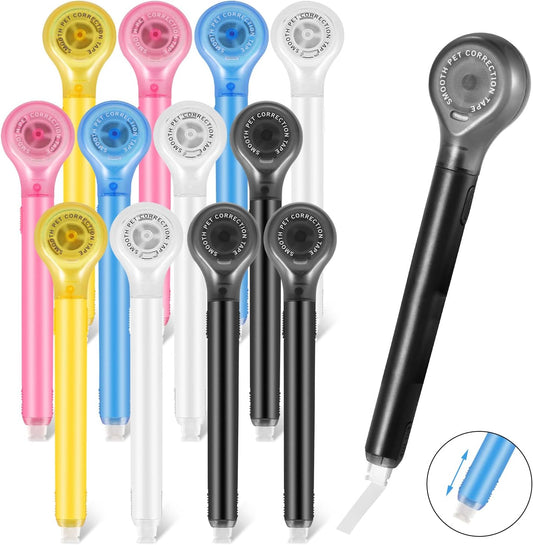BESARME 12 Pieces Correction Tape Pen, Push Pull Protective, Easy to Use Applicator for Instant School Office Supplies, 1/5 X 236 Inch