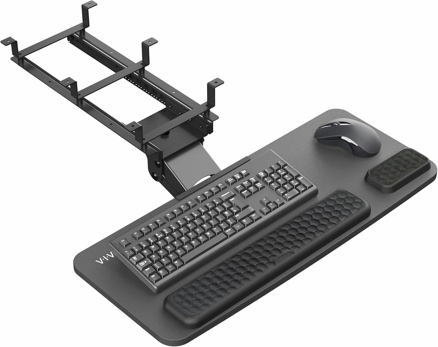 VIVO Premium Adjustable Computer Keyboard and Mouse Platform Tray, Ergonomic Under Table Desk Mount Drawer with Padding, Black, MOUNT-KB27P-B