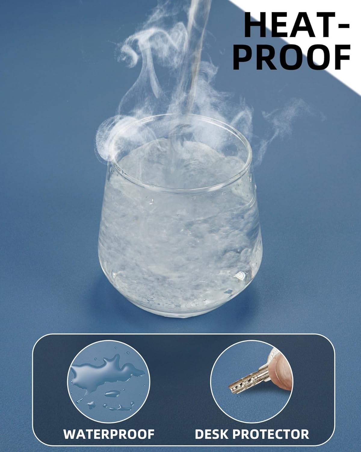 Non-Slip Desk Pad,Mouse Pad,Waterproof PVC Leather Desk Table Protector,Non-Slip PU Leather Desk Blotter, Easy Clean Laptop Desk Writing Mat for Office Work/Home/Decor(Grey Blue, 24" x 13.7")