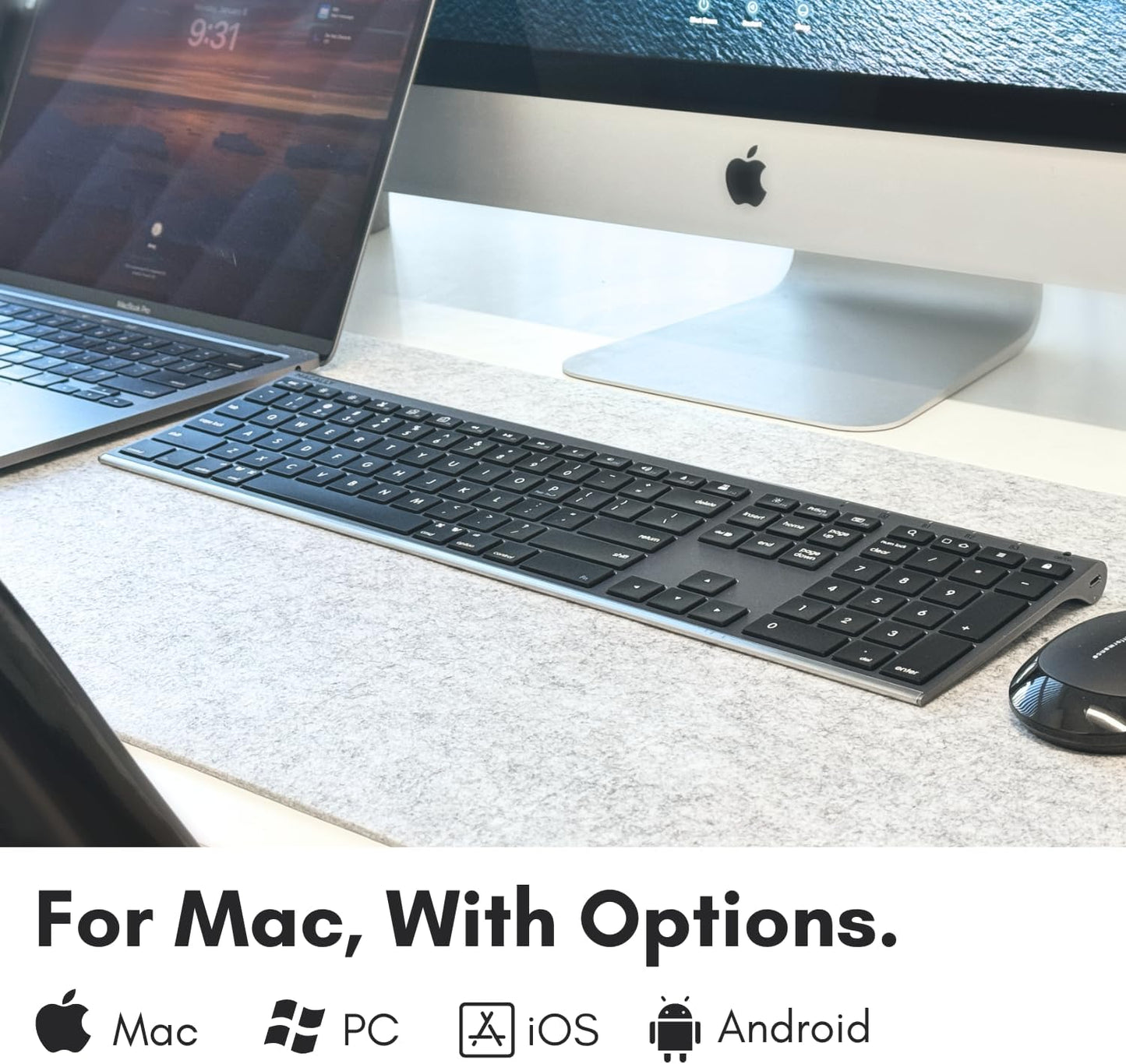 Macally Wireless Bluetooth Keyboard for Mac - Compatible Apple Keyboard or MacBook Pro/Air, iMac - Multi-Device, Up to 3 Devices with 110 Keys, 20 Shortcuts, Numeric Keypad, and Rechargeable