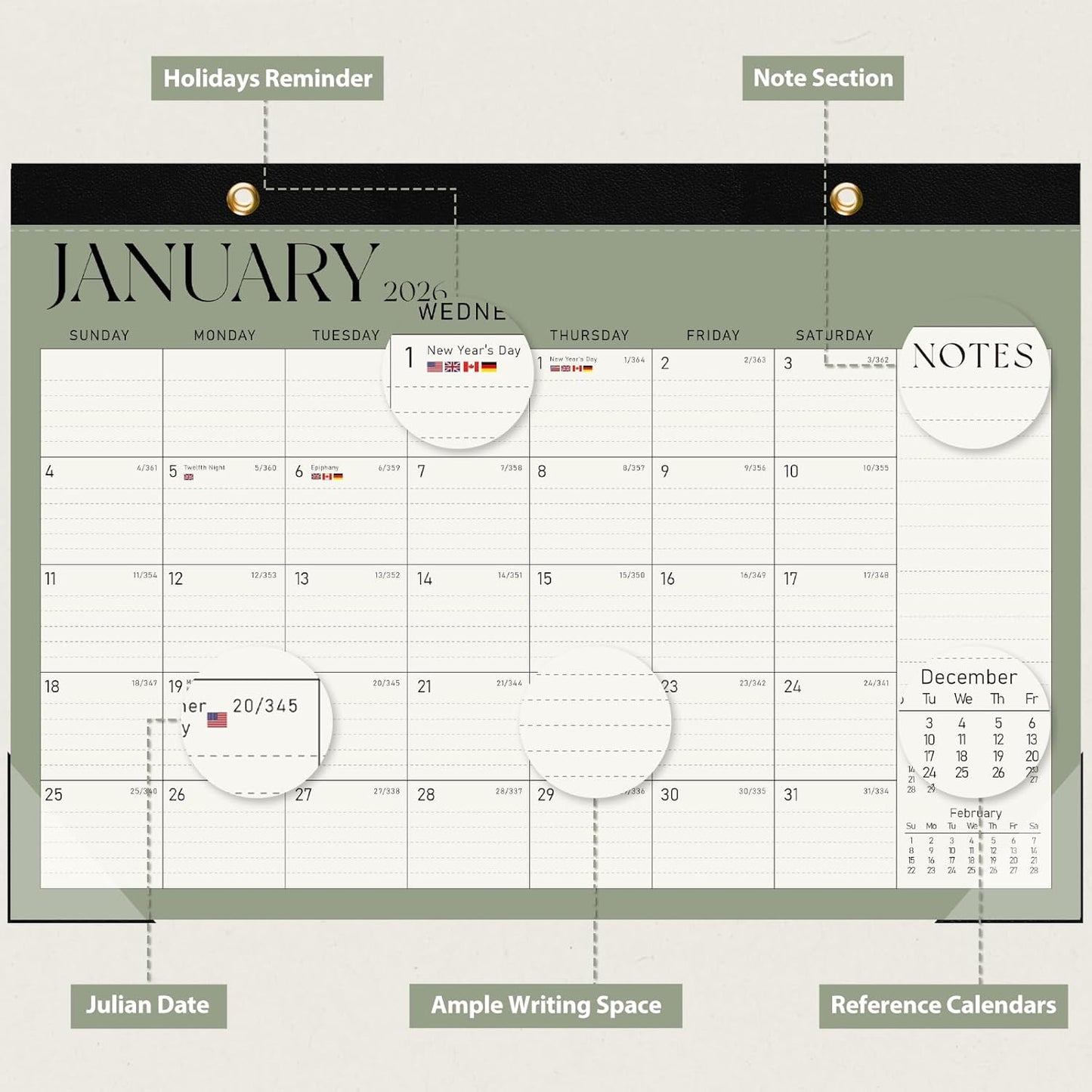 Desk Calendar 2025-2026, 18 Months (July 2025 to December 2026) - Large Size 17" x 12" Desktop/Wall Monthly Calendar with To Do List, Personal Desk Calendar Planner for Home, School, Office - Green