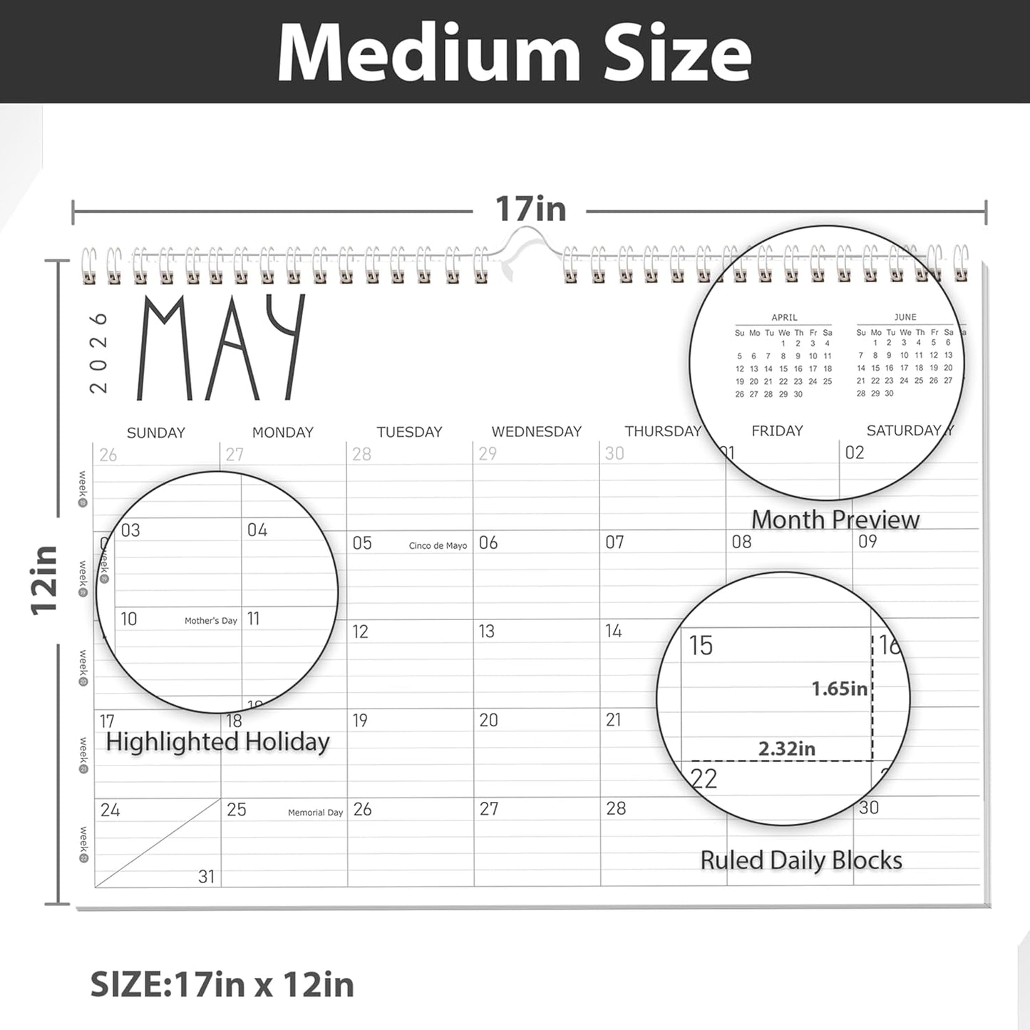 GuassLee Wall Calendar 2026, 24-Month Desk/Wall Calendar from Jan. 2026 to Dec. 2027,17" X 12" Desktop Hanging Monthly Planner with Thick Paper Spiral Bound for Easy Organizing