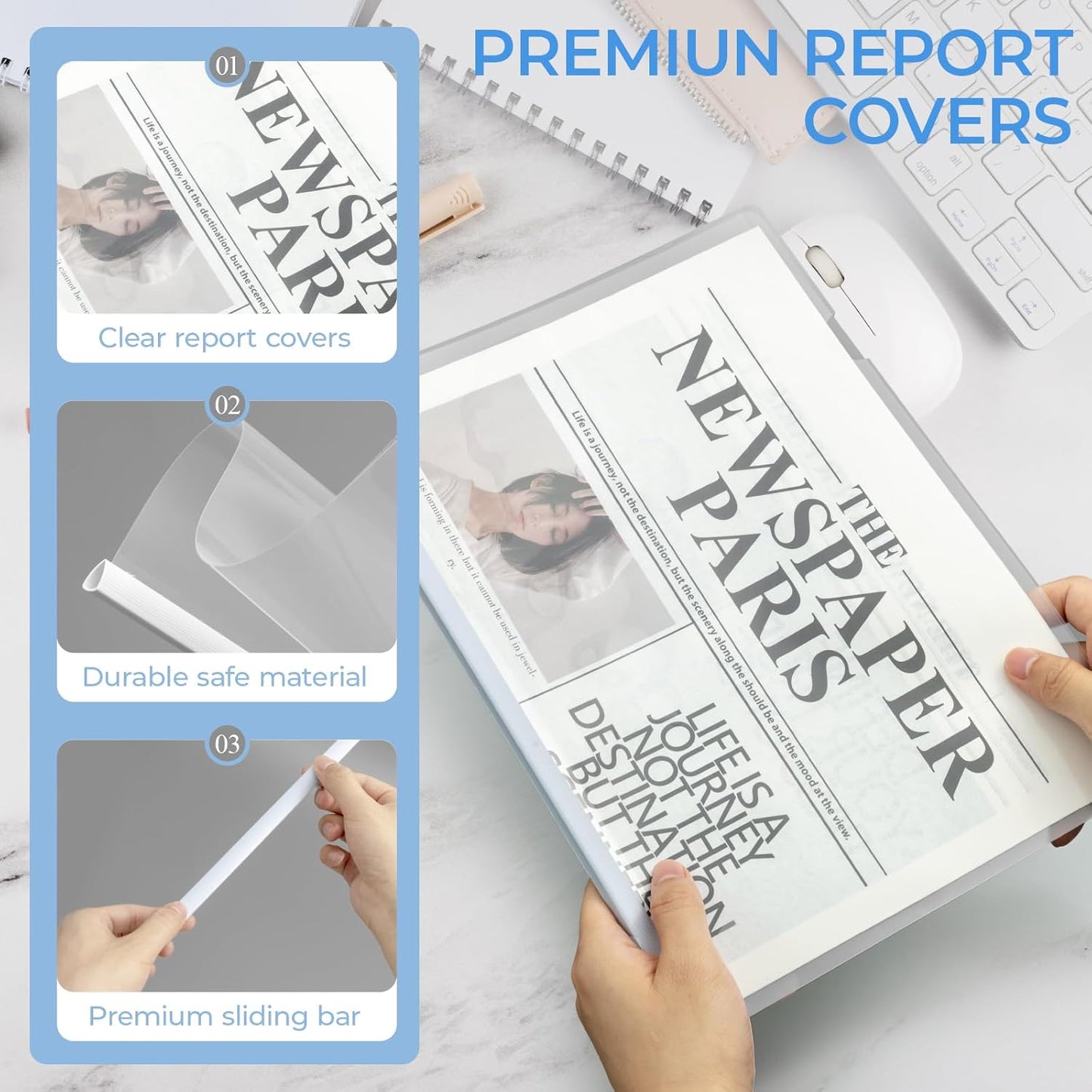 M&G 10 Pack Report Covers with Sliding Bar, 15mm Clear Report Covers for A4 and Letter Size Paper, 8.7 x 12.2 inch,110 Sheet Presentation Folders
