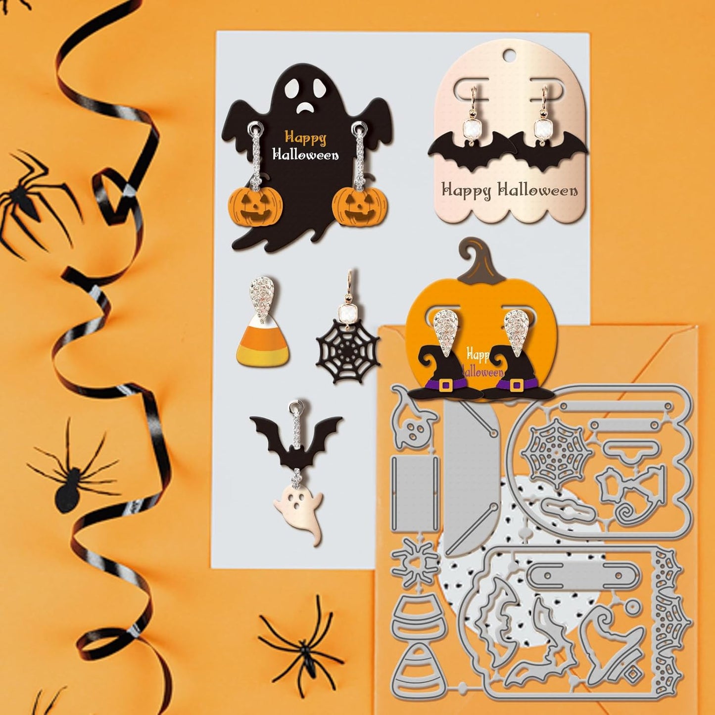 GLOBLELAND Halloween Earring Card Cutting Dies for Card Making Cat Ghost Bat Cut Die for DIY Scrapbooking Journal Embossing Paper Craft Decor