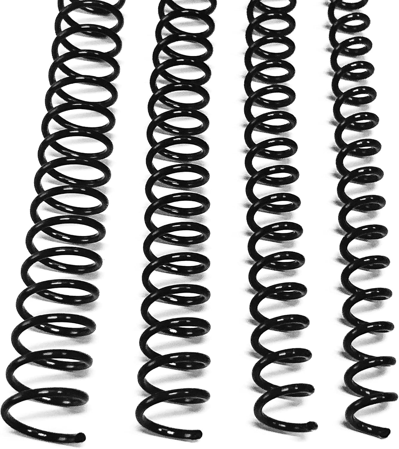 Binditek 100 Pack Plastic Spiral Binding Coils, Multi Size (6mm, 8mm, 10mm, 12mm) (1/4", 5/16", 3/8", 1/2"), 4:1 Pitch, Black, for Students and Coworkers