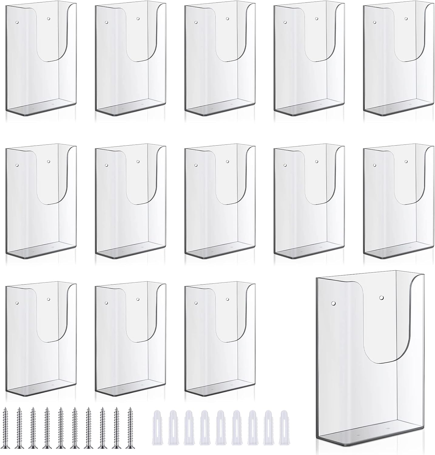 Blulu 20 Pcs Acrylic Brochure Holder Wall Mount, 4 x 6 Inches Clear Flyer Holder Rack, Plastic Pamphlet Stand with Nails for Magazine, Booklet, Card, Bookmark Display, Home Office and Church Supplies