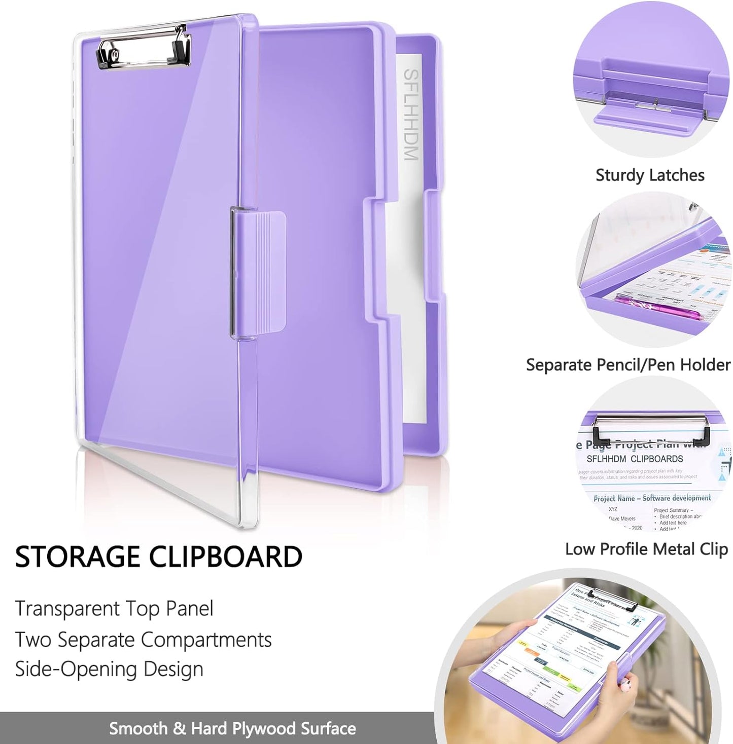 Clipboard with Storage,Heavy Duty Clip Boards 8.5x11 with 2 Storage Case,Clear Visible Top Panel Storage Clipboards,Side Opening Clip Boards,Nursing Clipboard Folder Case for Office Supplies-Purple