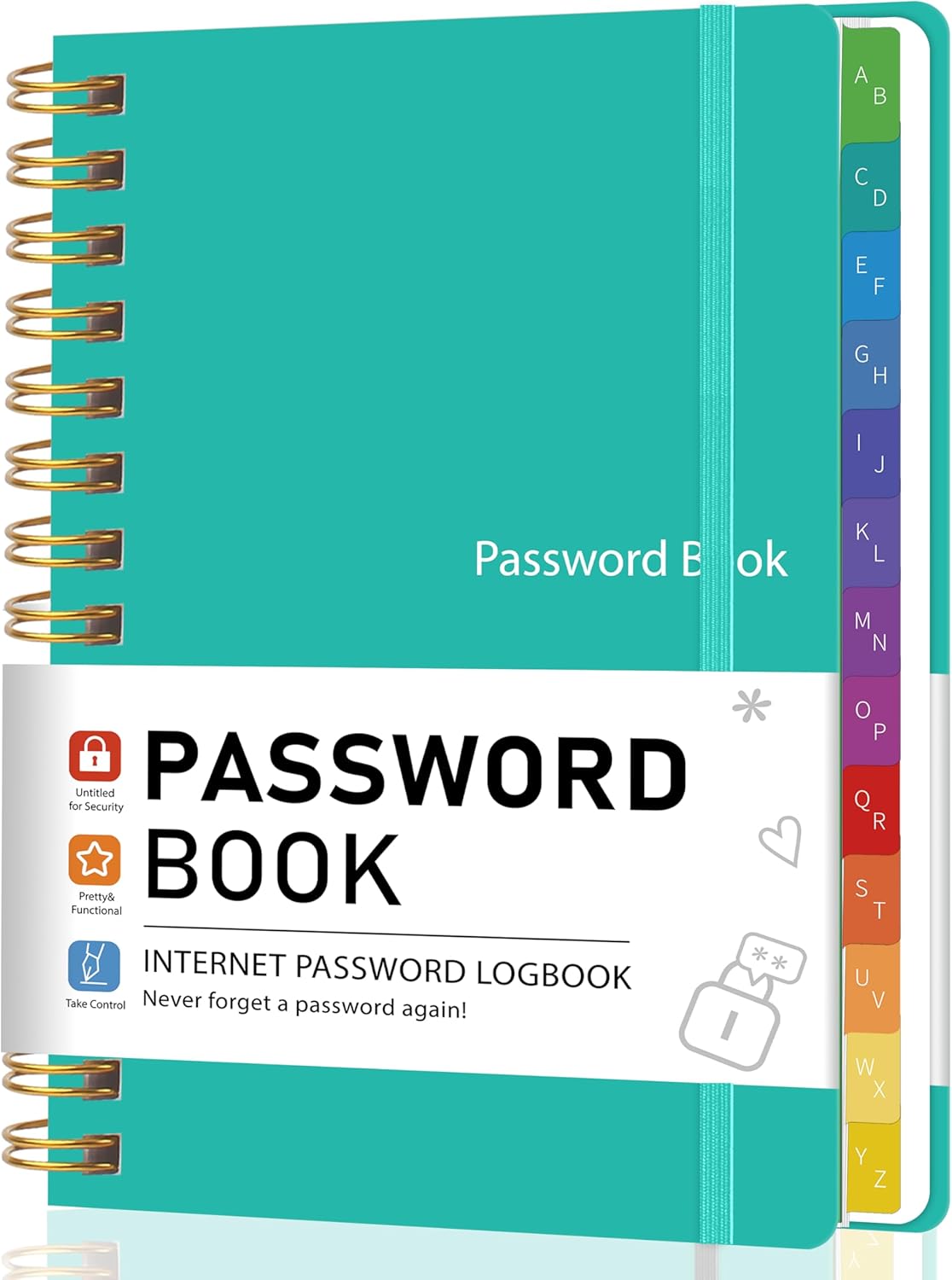Password Book with Alphabetical Tabs, Password Keeper Book for Seniors, 5.8" X 8.2" Medium Size Password Notebook, Spiral Hardcover Password Journal Logbook for Website Logins, Green