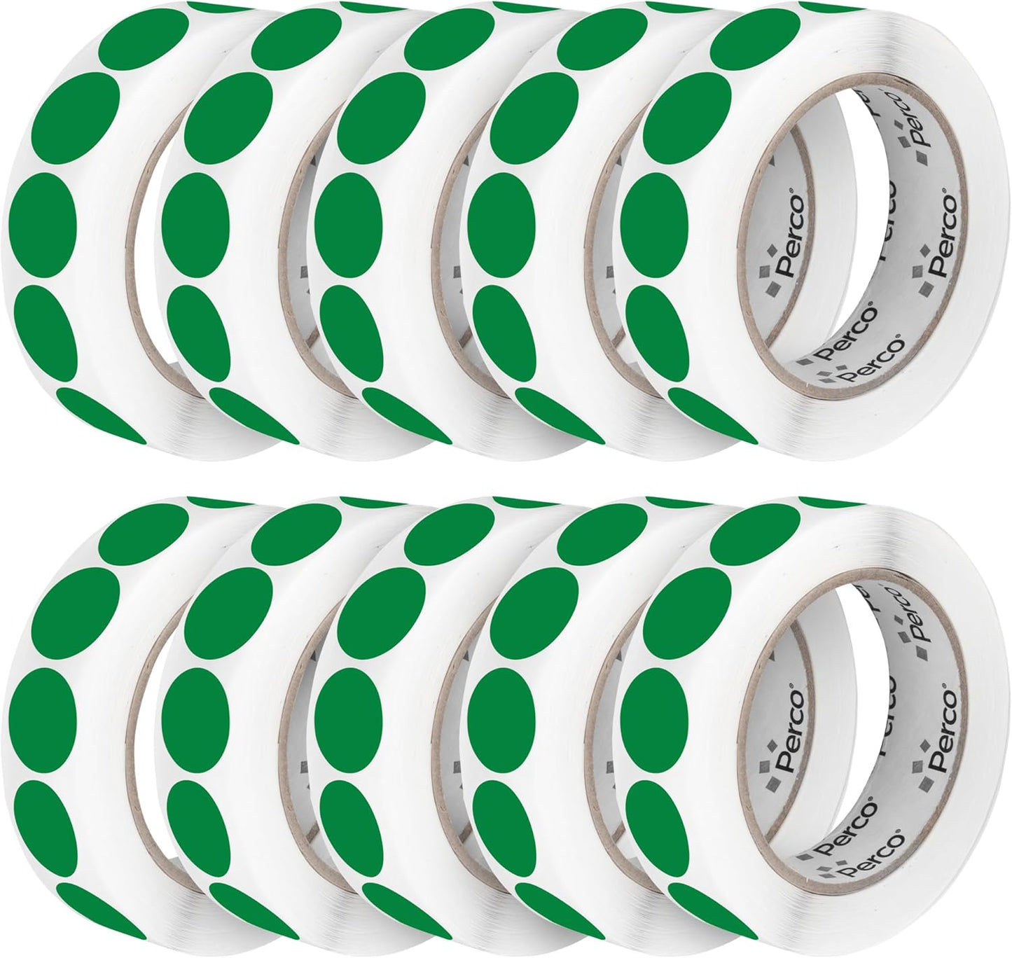 Perco Green 1-Inch Perforated Circle Dot Sticker Labels — 10 Rolls, 10,000 Round Stickers — with Permanent Adhesive for Inventory Management, Color Coding, Garage Sales, Crafts—Made in USA