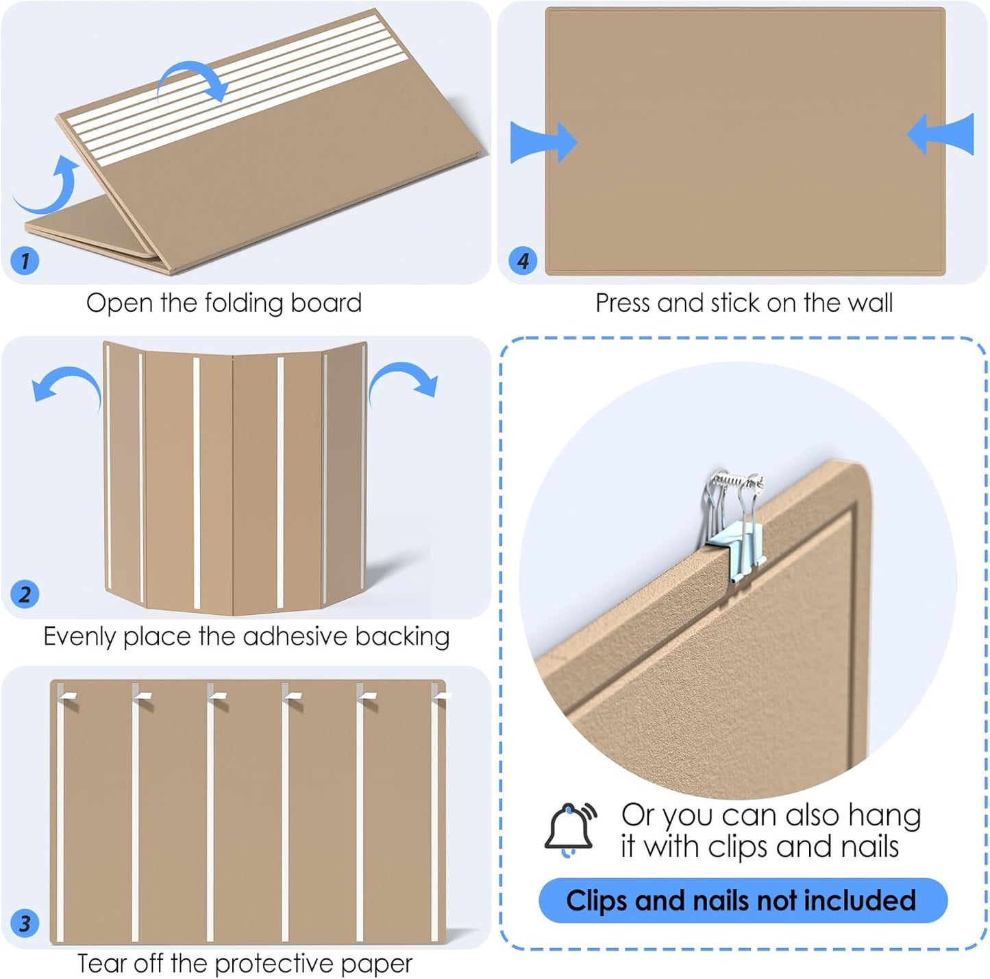 MaxGear Extra Large Bulletin Board 72" x 48", Foldable Felt Board Vision Board Supplies, Cork Board for Office, Home, School, Small Pin Boards for Walls Decorative Display Board Beige Brown
