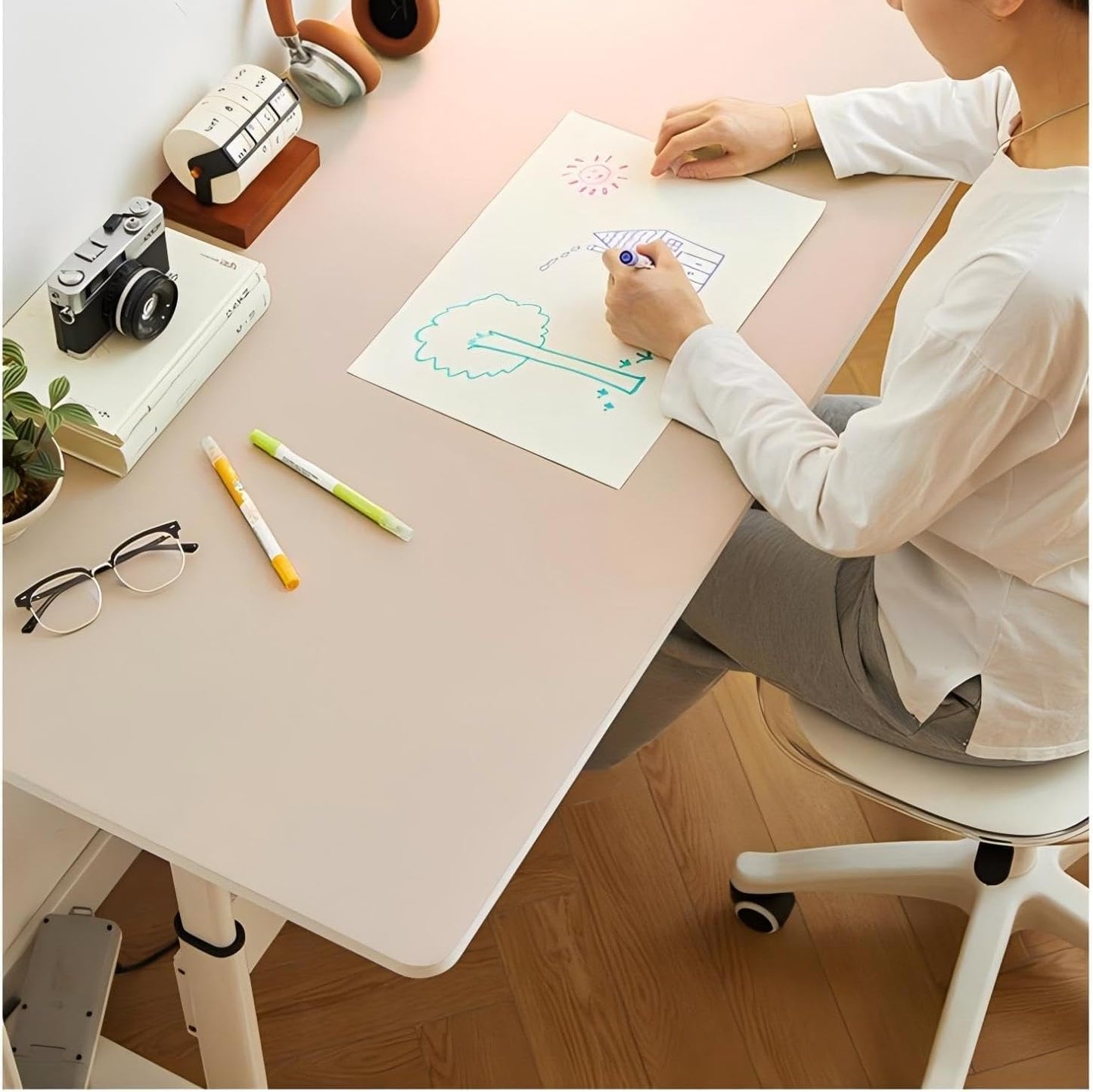 Bloss Extra Large Leather Desk Mat 47.2" x 24" Non-Slip Dressing Table Cover Protector, Waterproof Student Study Desk Mat, PU Leather Computer Writing Desk Pad for Home Office and Decor - Beige