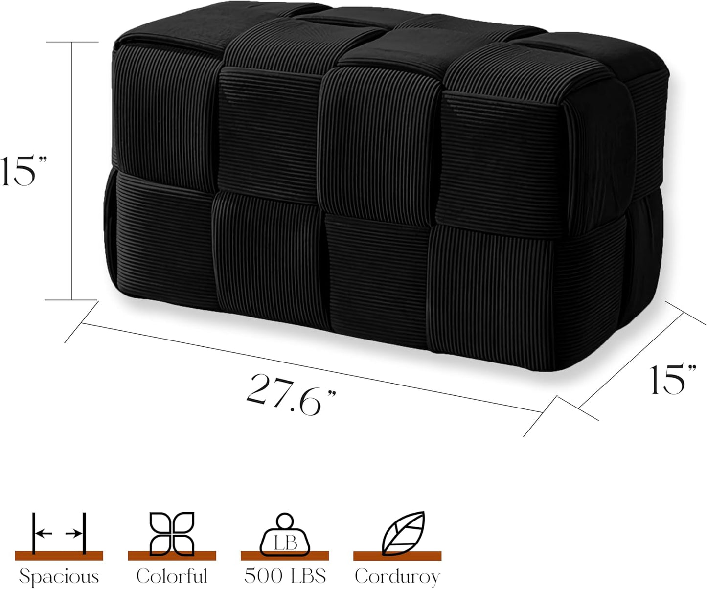 Ottoman Foot Rest Soft and Comfortable Ottoman Square Corduroy Woven Design Sofa Stool (Black-L)