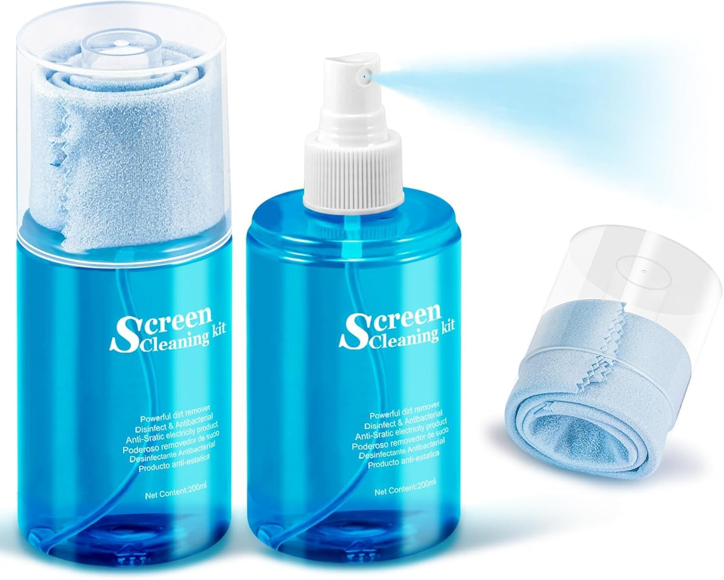 walrfid 2 Pcs Car Screen Cleaner Spray and Wipe, TV Computer Laptop Touchscreen Mist Cleaning Kit Wipe for CD Disc, Electronic Cell Phone iPad iPhone MacBook Pro Tablet Monitor LCD LED Flat Screens