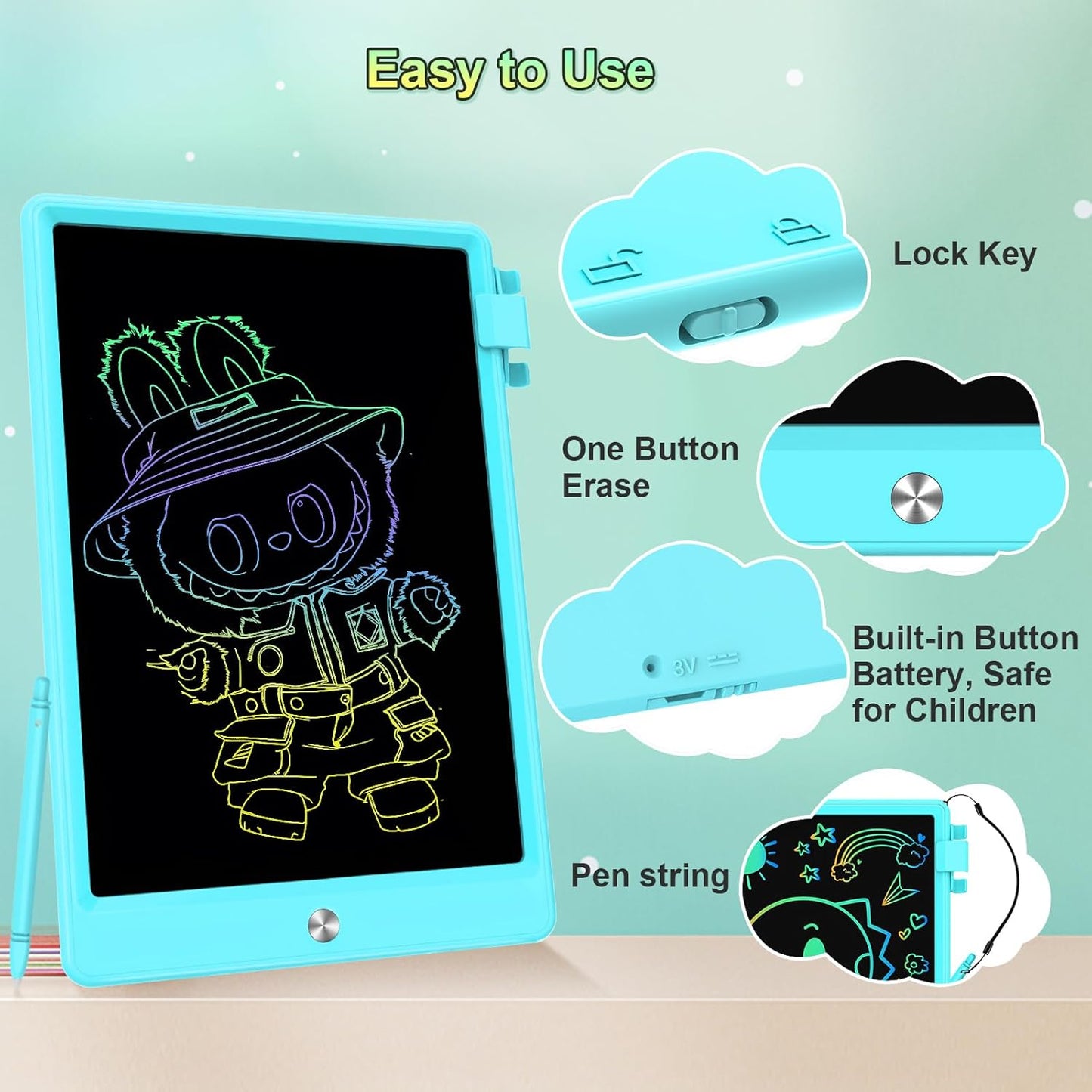 12.9 Inch LCD Writing Tablet for Kids, Colorful Toddler Doodle Board - Erasable Drawing Pad, Educational Learning Toy for Ages 3-8 - Valentine's Day Christmas Birthday Gifts (12.9 Inch, Blue)