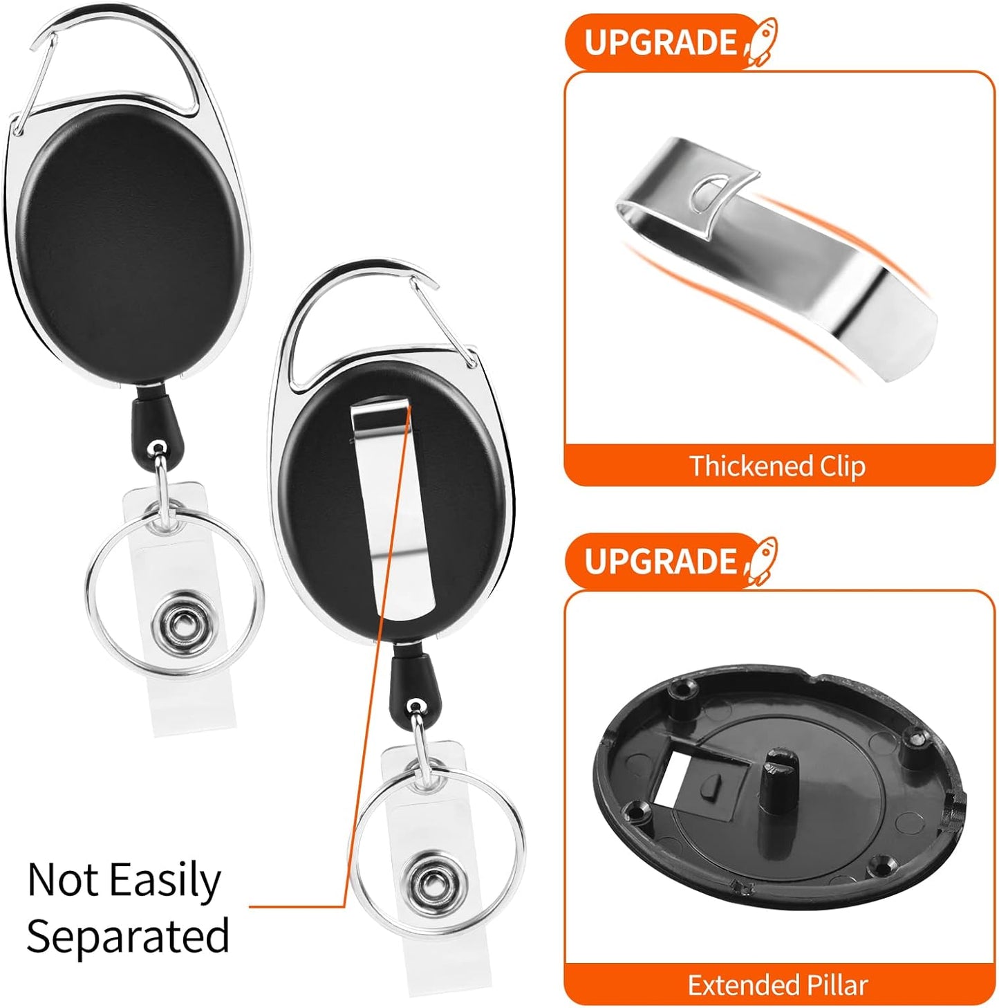 10 Pack ID Badge Holder, Badge Holder Retractable Clip with Carabiner Reel Clip and Key Ring for Men and Women