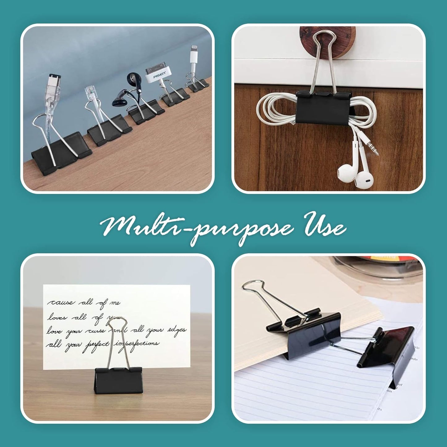 Binder Clips - 60 Medium Binder Clips, 1.25 Inch Black Paper Clamps, File Clip for Home, Office and School Supplies