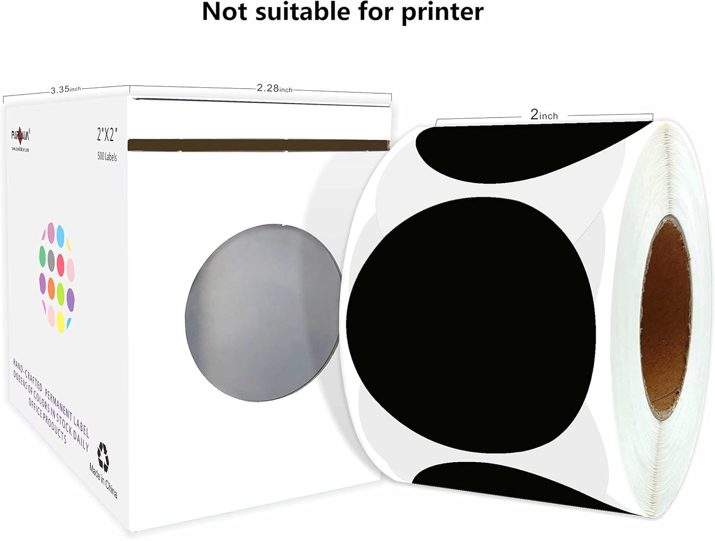 PARLAIM 2" Black Round Color-Code Circle Dot Labels on a Roll, 500 Stickers, 2 inch Diameter for Inventory Garage Sale Office School