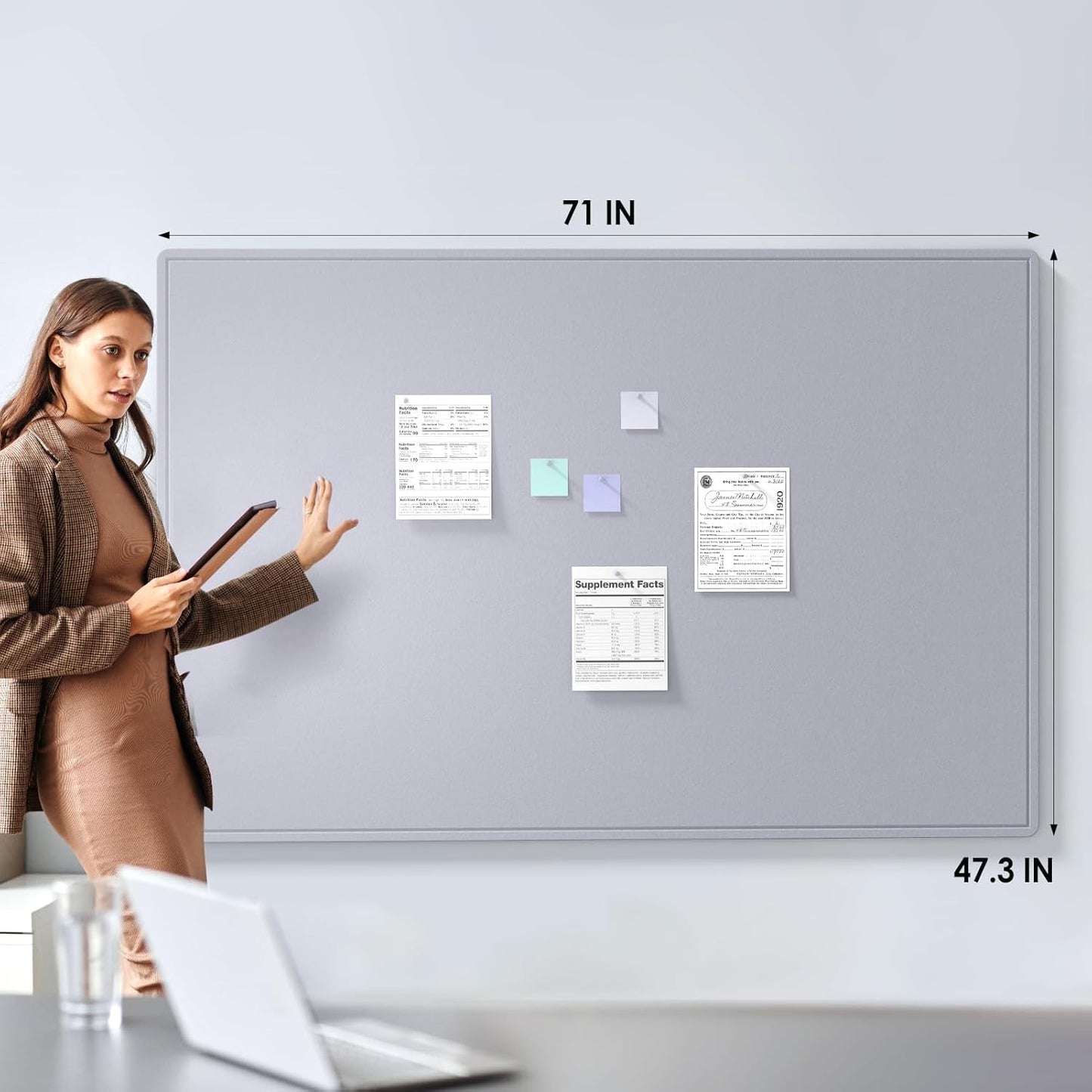 MaxGear Extra Large Bulletin Board 72" x 48", Foldable Felt Board Vision Board Supplies, Cork Board for Office, Home, School, Small Pin Boards for Walls Decorative Display Board Moonlight Gray