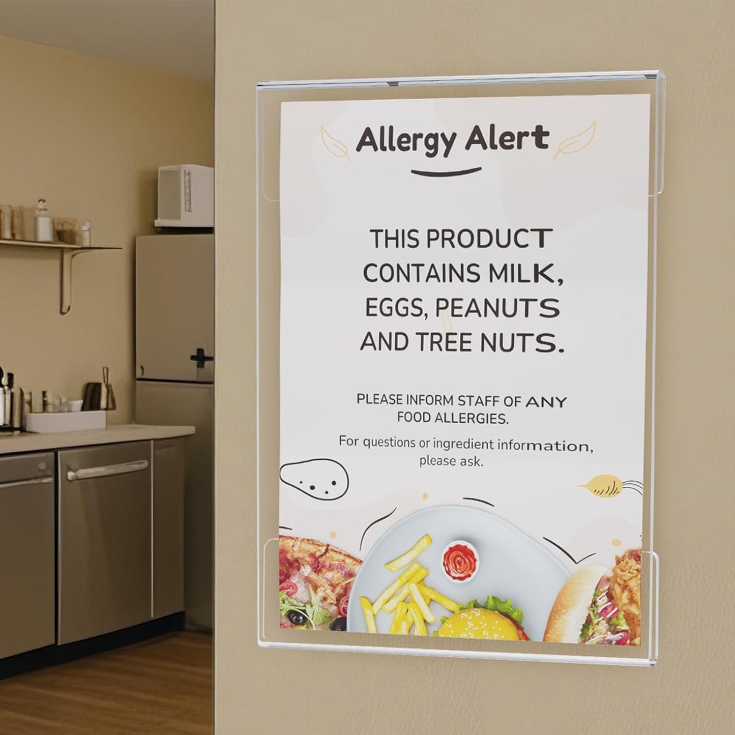 8.5x11 Clear Acrylic Plexi Sign Holders with Double Sided Adhesive Tape, Wall Sign Memo Document Menu Holder for Office, Home, Store, Restaurant-No Drilling (6 Pack)