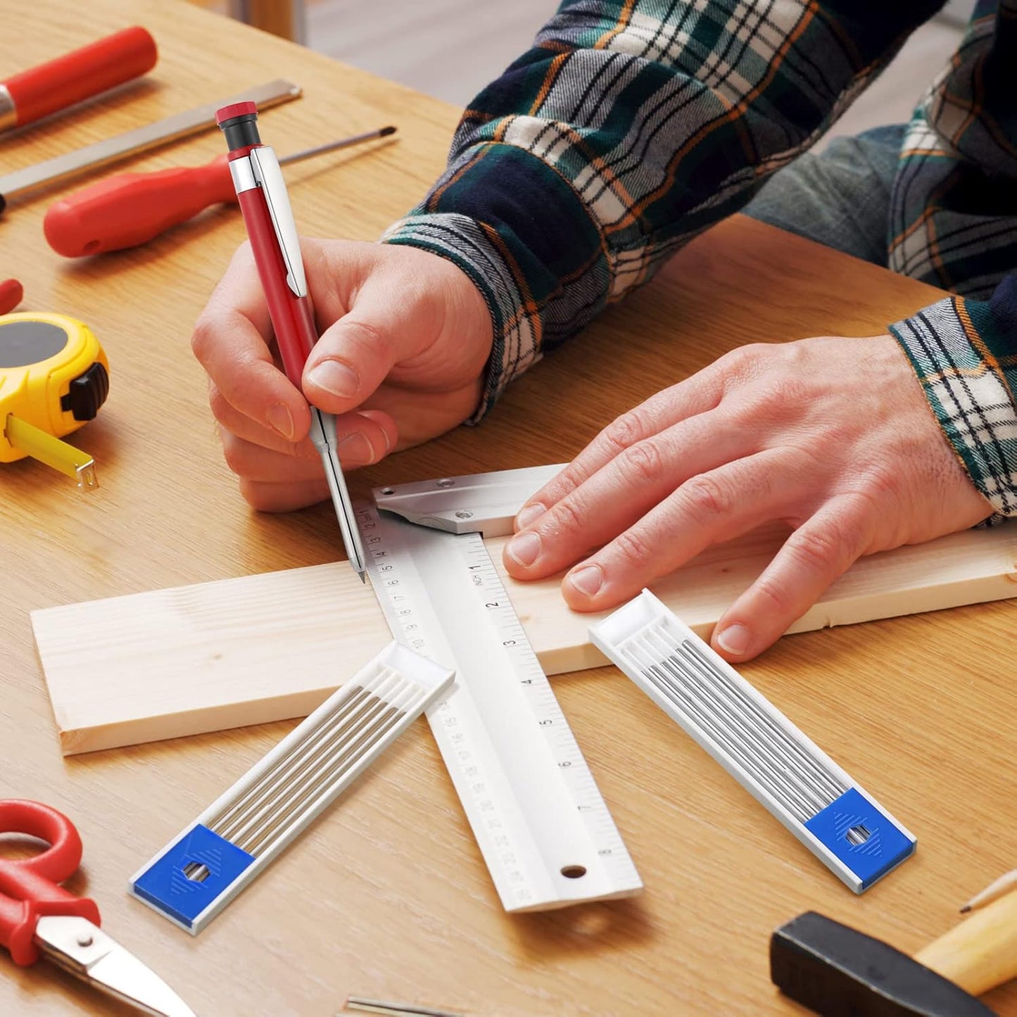 Spakon 60 Pcs 2.8mm Lead Refill Carpenter Construction Pencils Marker Lead Refills Dry Mechanical Woodworking Pencil Tools for Writing Drawing Drafting (Silver,Gold)