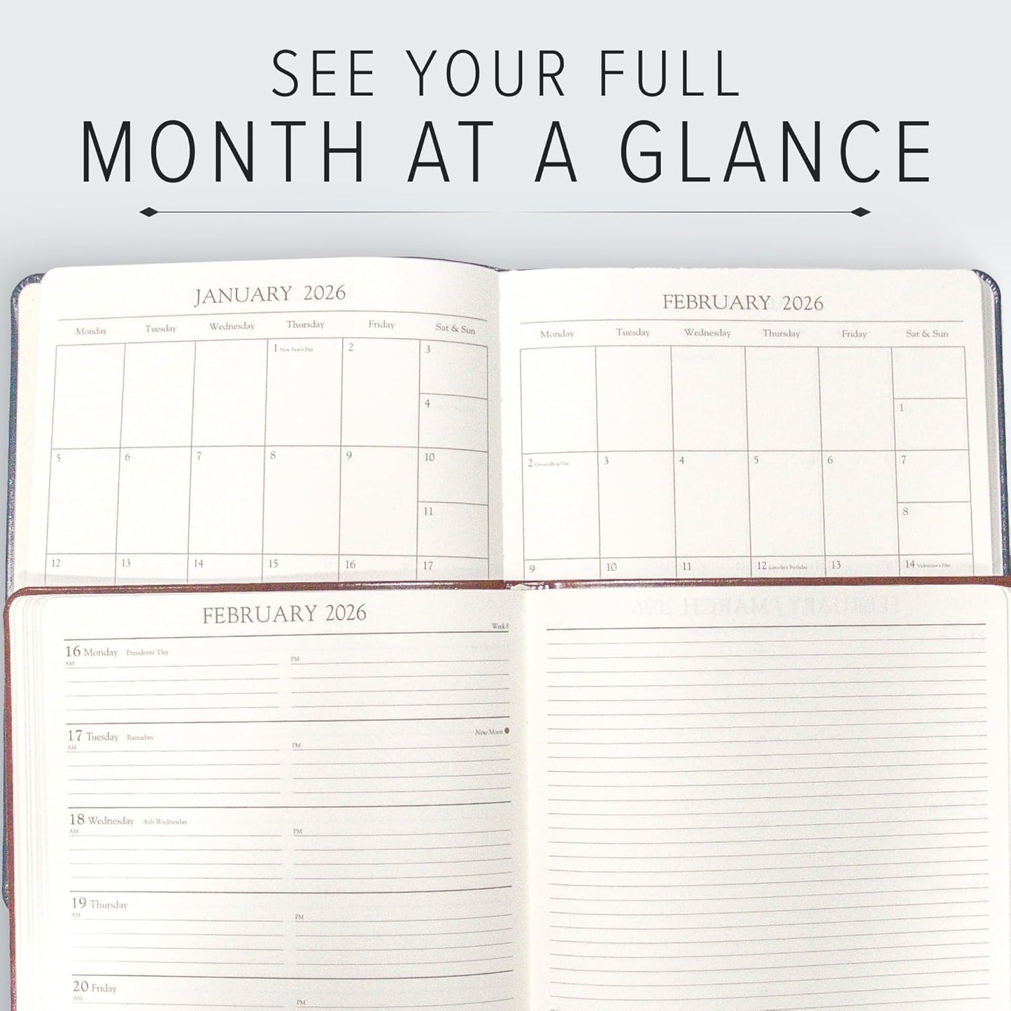 Gallery Leather Academic Planner 2025-2026, Teacher and Student Weekly Monthly Planner, Elegantly Bound Calendar with Gold-Gilded Page Edges, 18 Months - Floral Espresso - 9x7"