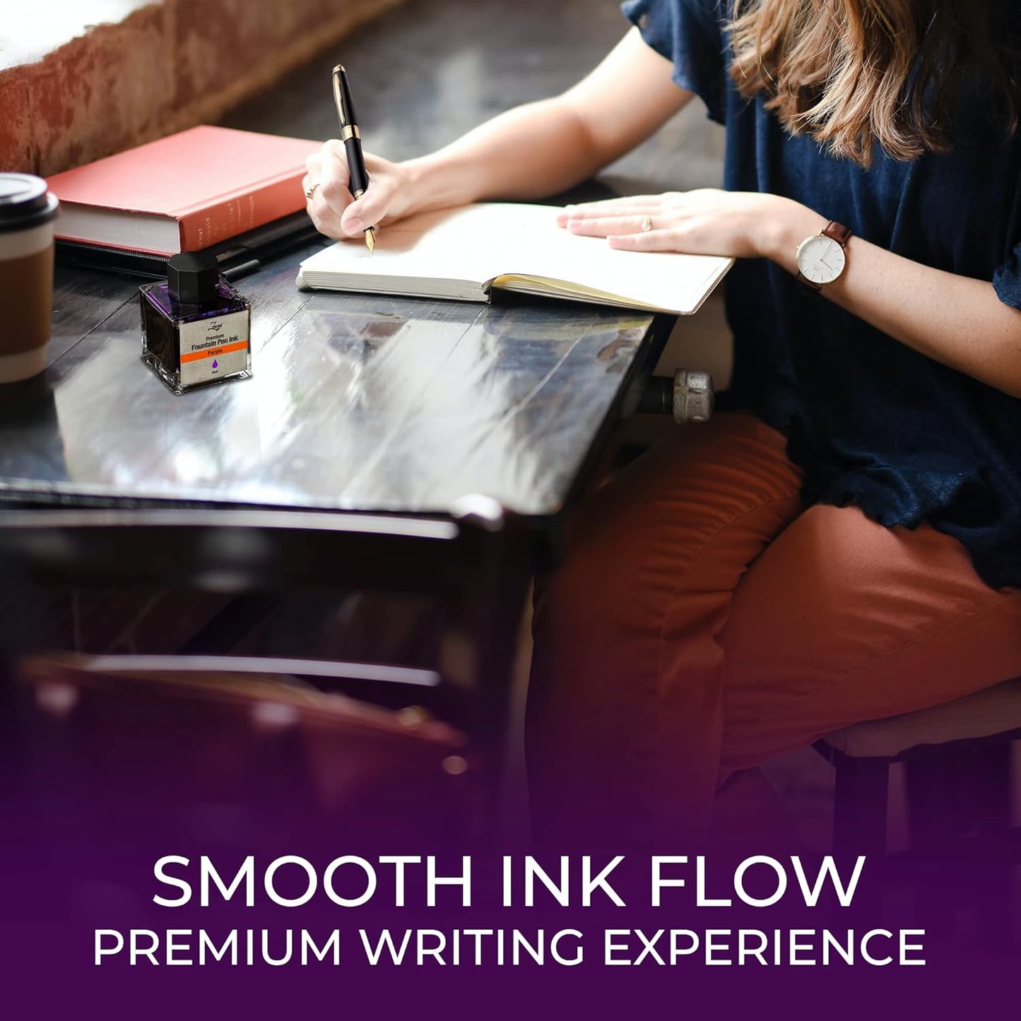 ZenZoi Fountain Pen Ink Bottle 50ml | Premium Designed Bottled Ink for Fountain Pens – Suitable for Calligraphy and All Branded Pens | Quick Drying and Smooth Flow Writing Experience (Purple)
