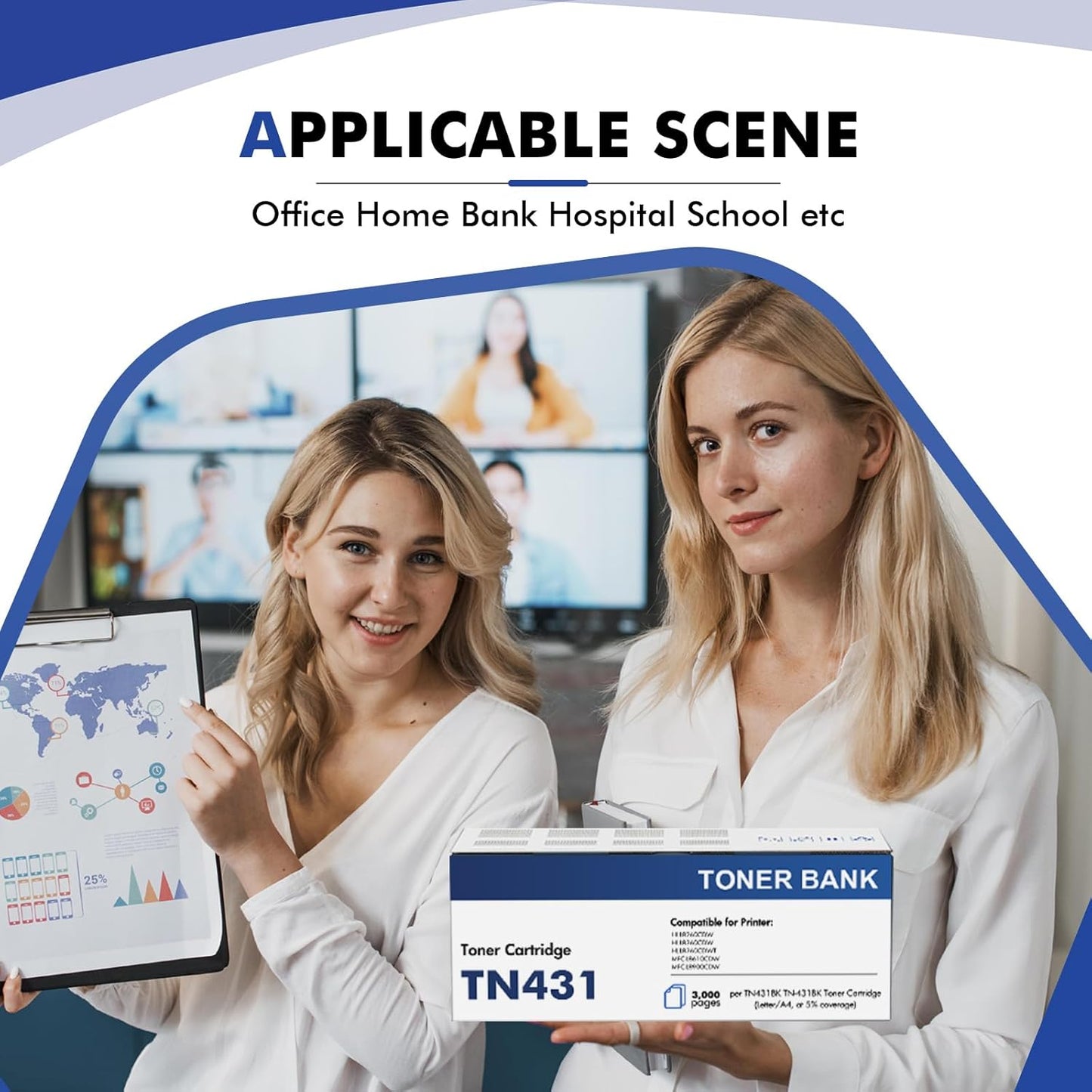 TN-431 TN431 4-Color Toner Cartridge Set 4 Pack Compatible for Brother TN431 TN 431 TN-431 TN431BK for Brother MFC-L8900CDW HLL8360CDW HLL8260CDW MFCL8610CDW HLL8360CDWT Printer Ink (BCYM)