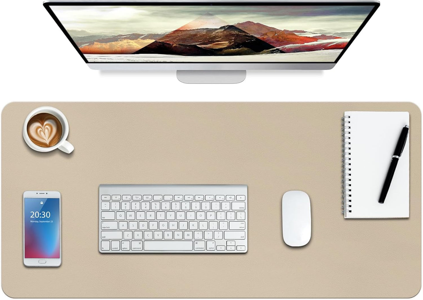 Boutilon Leather Desk Pad Protector,Non-Slip Mouse Pad,Laptop Desk Pad,Office Mouse Mat,Waterproof Leather Desk Blotter,Desk Writing Pad for Office and Home (L-Beige,35"x 17")