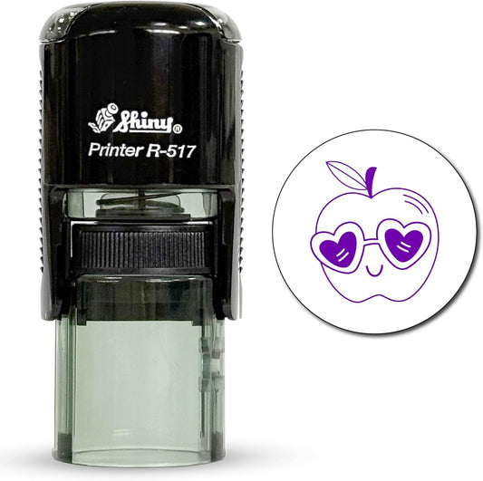 Shiny Cool Apple Teacher Stamp, Round Self Inking Stamp for Classroom, Purple Ink