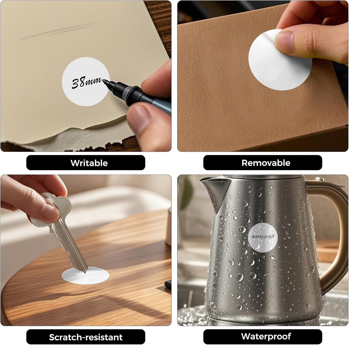 1000 PCS Color Coding Round Stickers 1.5 Inch Vinyl White Dot Sticker Removable Writable Circle Labels for Inventory Garage Sale Price Tags