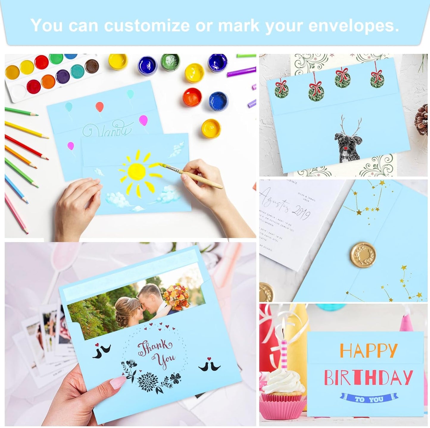 Joyberg 50 Pack Blue 5x7 Envelopes - Self Seal for Weddings, Invitations, Photos & Greeting Cards