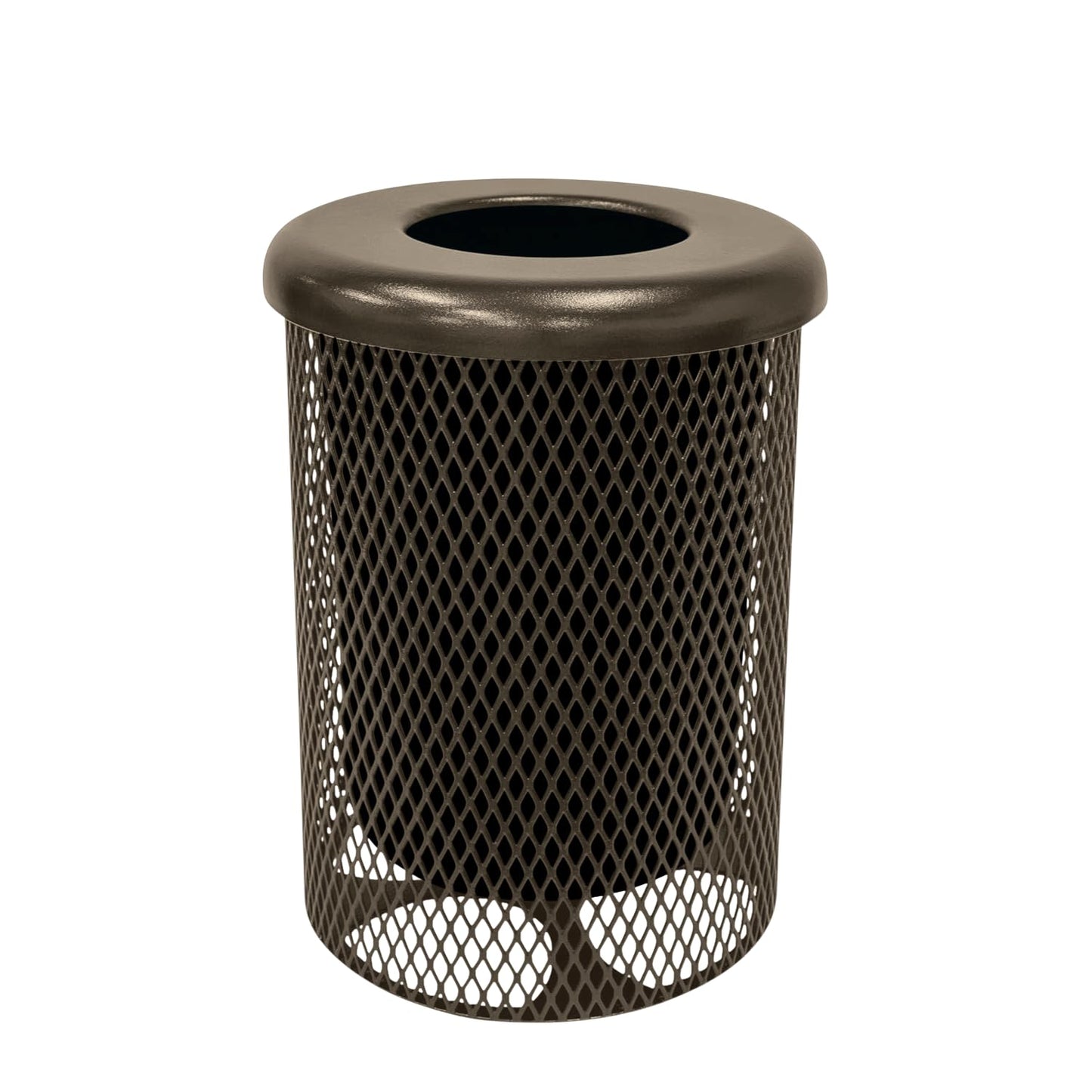 RFT-TXTBRW Heavy Duty Round Trash Receptacle with Flat Top, Liner Included, 32 Gallon, Textured Brown, Made in America