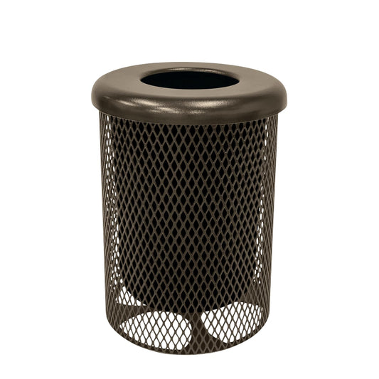 RFT-TXTBRW Heavy Duty Round Trash Receptacle with Flat Top, Liner Included, 32 Gallon, Textured Brown, Made in America