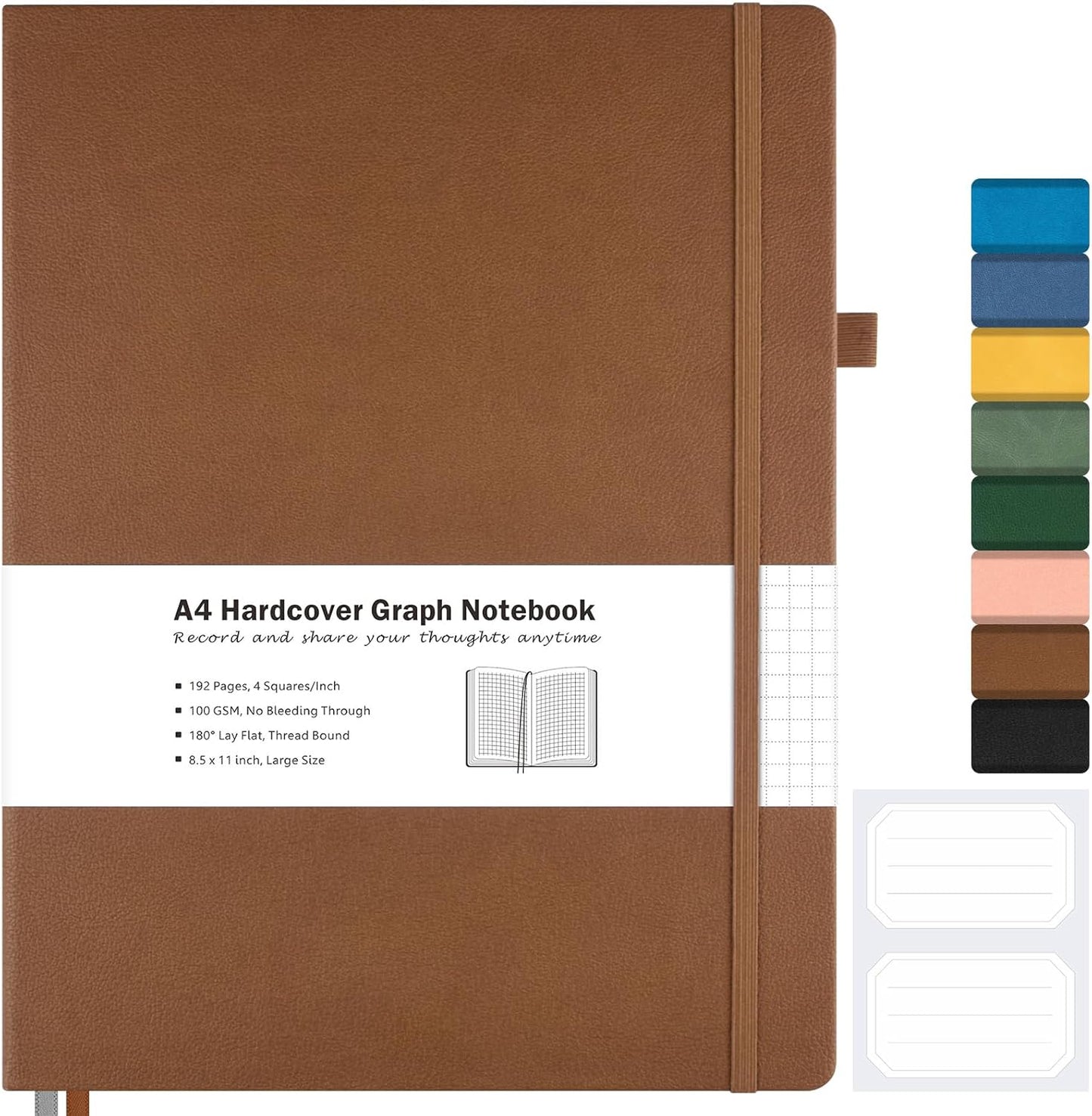 Graph Paper Notebook, Hardcover Notebook 8.5 x 11, Grid Notebook Journal for Women, Men, Large Leather Journals for Writing, Thick Paper, A4 Notebooks for Work, School Supplies, Engineering Brown