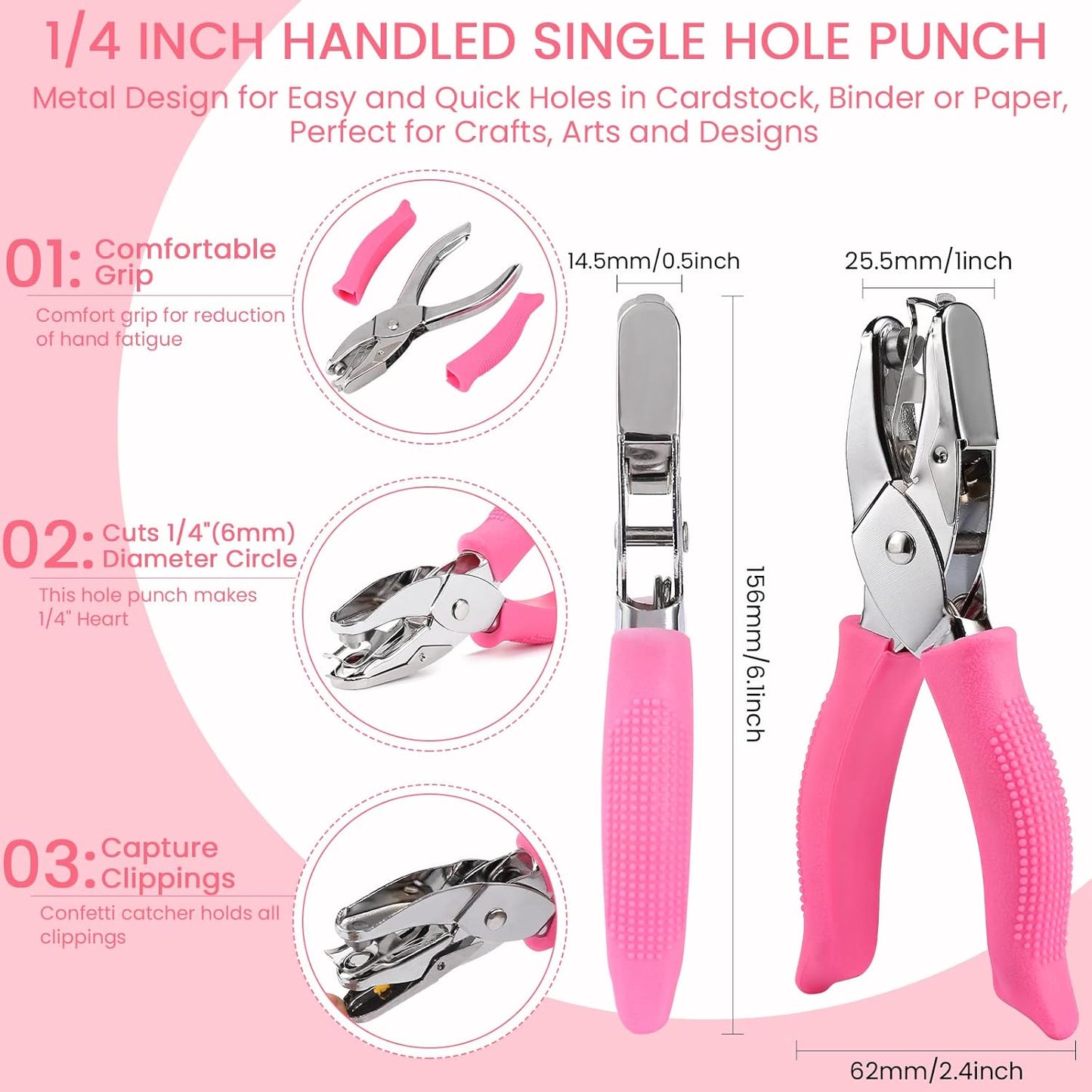 MyArTool 1/4 Inch Heart Hole Punch, Handheld Heart Hole Puncher with Soft Grip, Heart Shaped Hole Puncher for Paper Crafts, Cardstock, Gift Wrapping, Greeting Cards and Scrapbooks