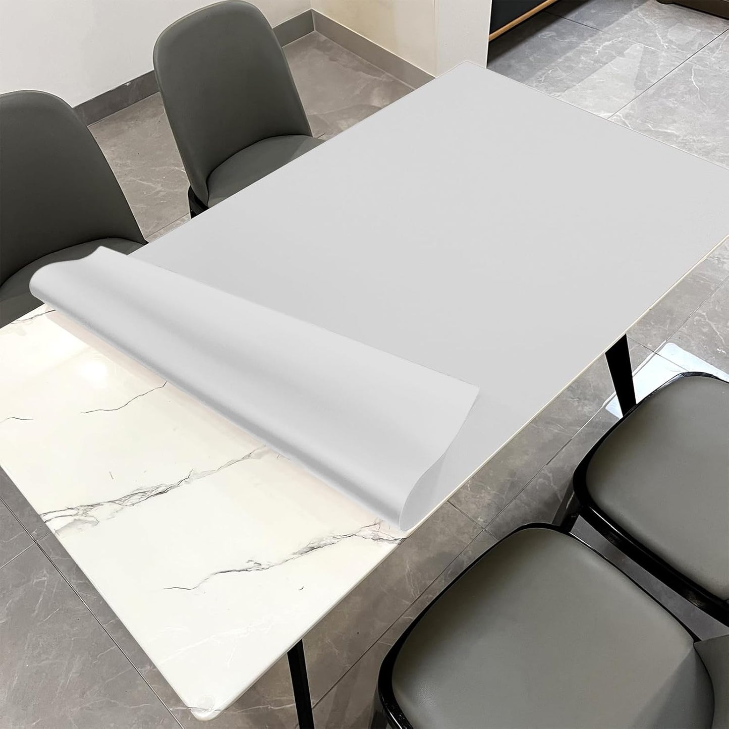 Leather Table Cover,1.8mm Thick,36x60 Inch Table Protector,Table Protector for Dining Room Table,Dining Table Cover，Dining Table Cover Protector(Grayish White+Grayish White,36x60)